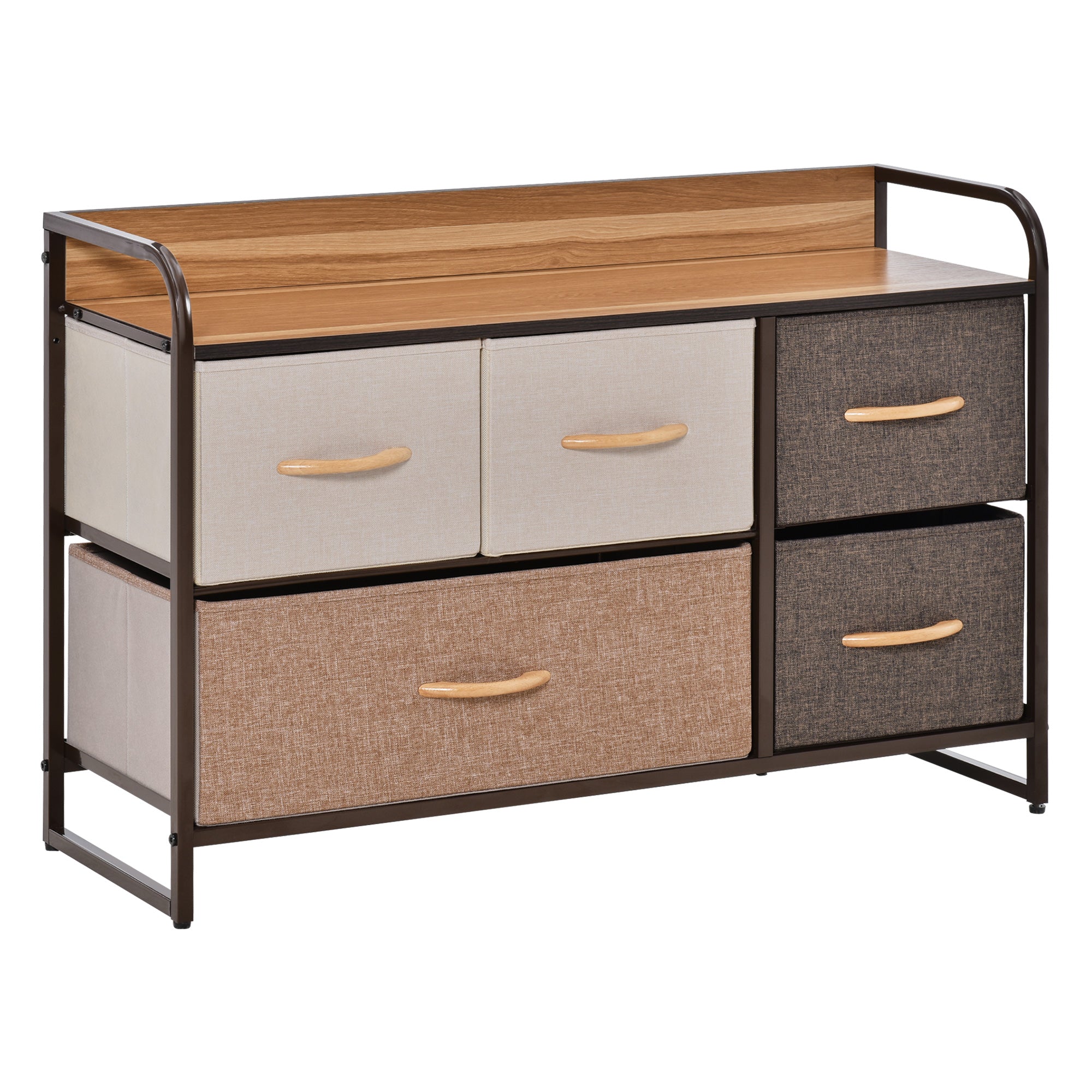HOMCOM 5-Bin Dresser Storage Tower Cabinet Organizer Unit, Easy Pull Fabric Bins with Metal Frame for Bedroom