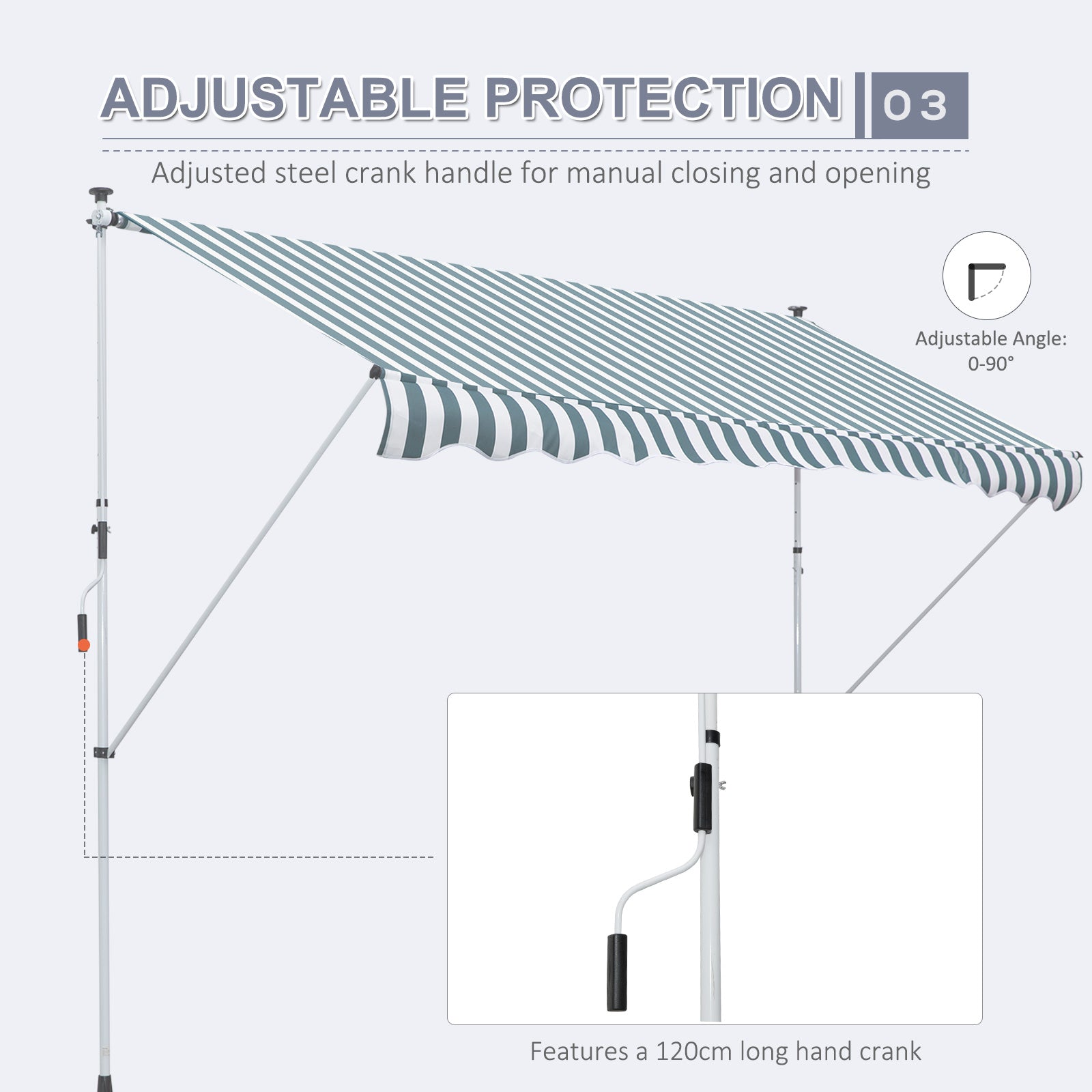 Outsunny 10x5ft Manual Retractable Awning, Patio Sun Shade Canopy Shelter with 5.6-9.2ft Support Pole, Water Resistant UV Protector, for Window, Door, Porch, Deck, Green