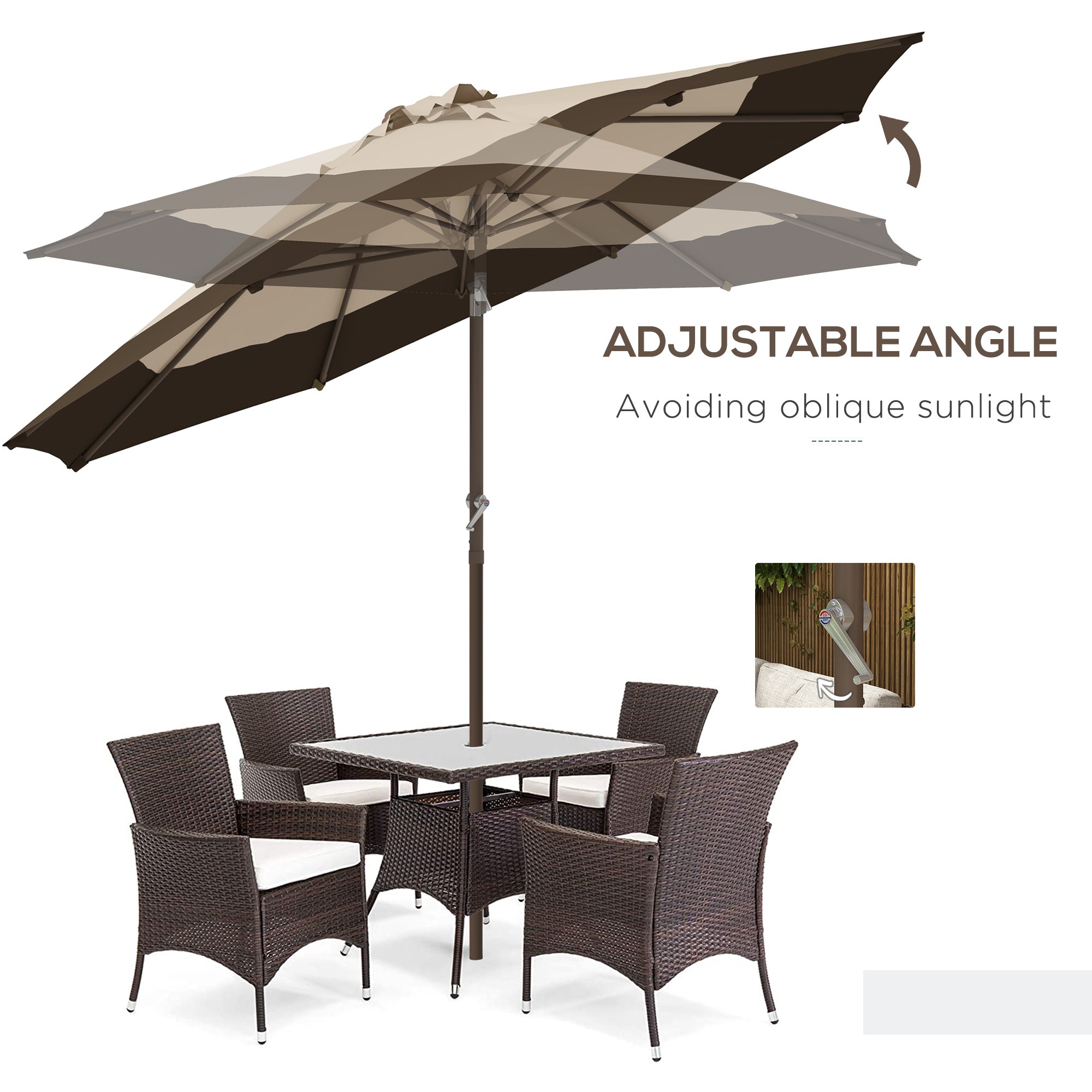 Outsunny 9 x 9 ft Outdoor Umbrella with Tilt, Patio Market Table Umbrella Parasol with Crank, Deep Brown