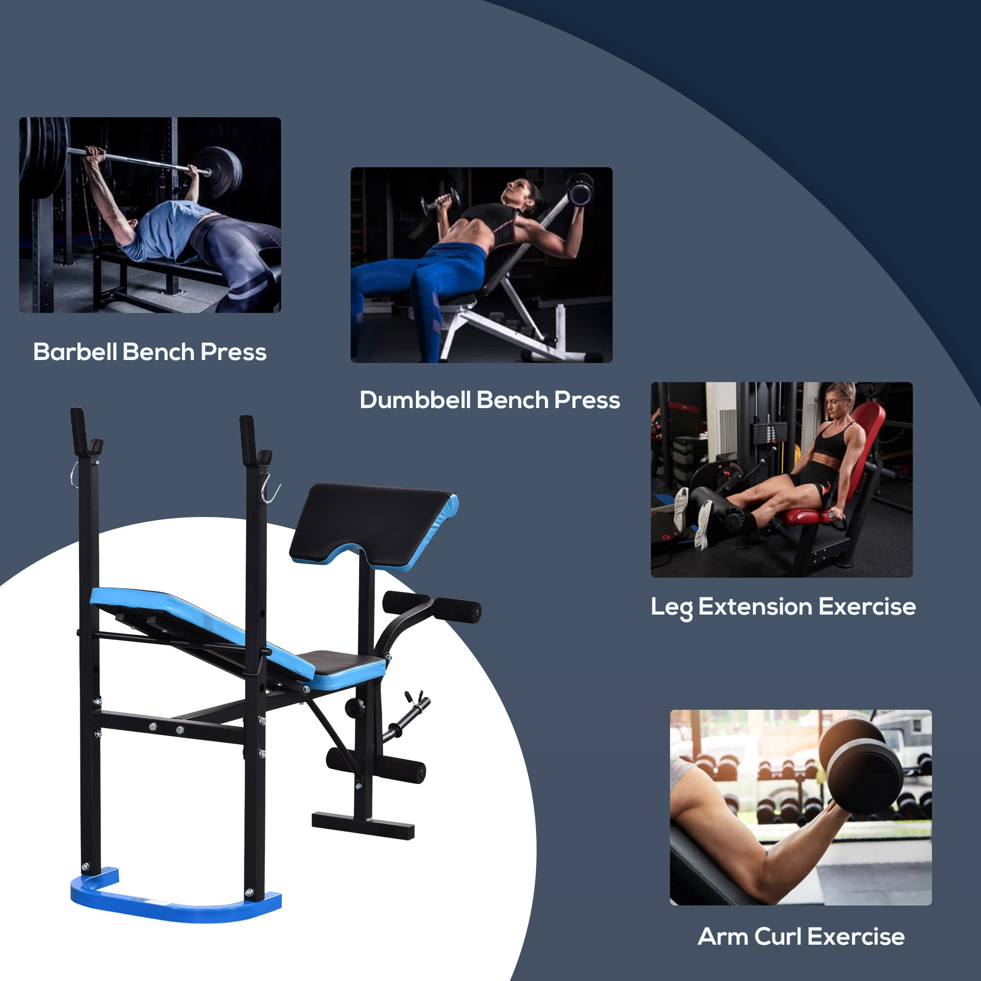 Soozier Adjustable Weight Bench with Barbell Rack and Leg Developer for Weight Lifting and Strength Training Multifunctional Workout Station for Home Gym Fitness, Black