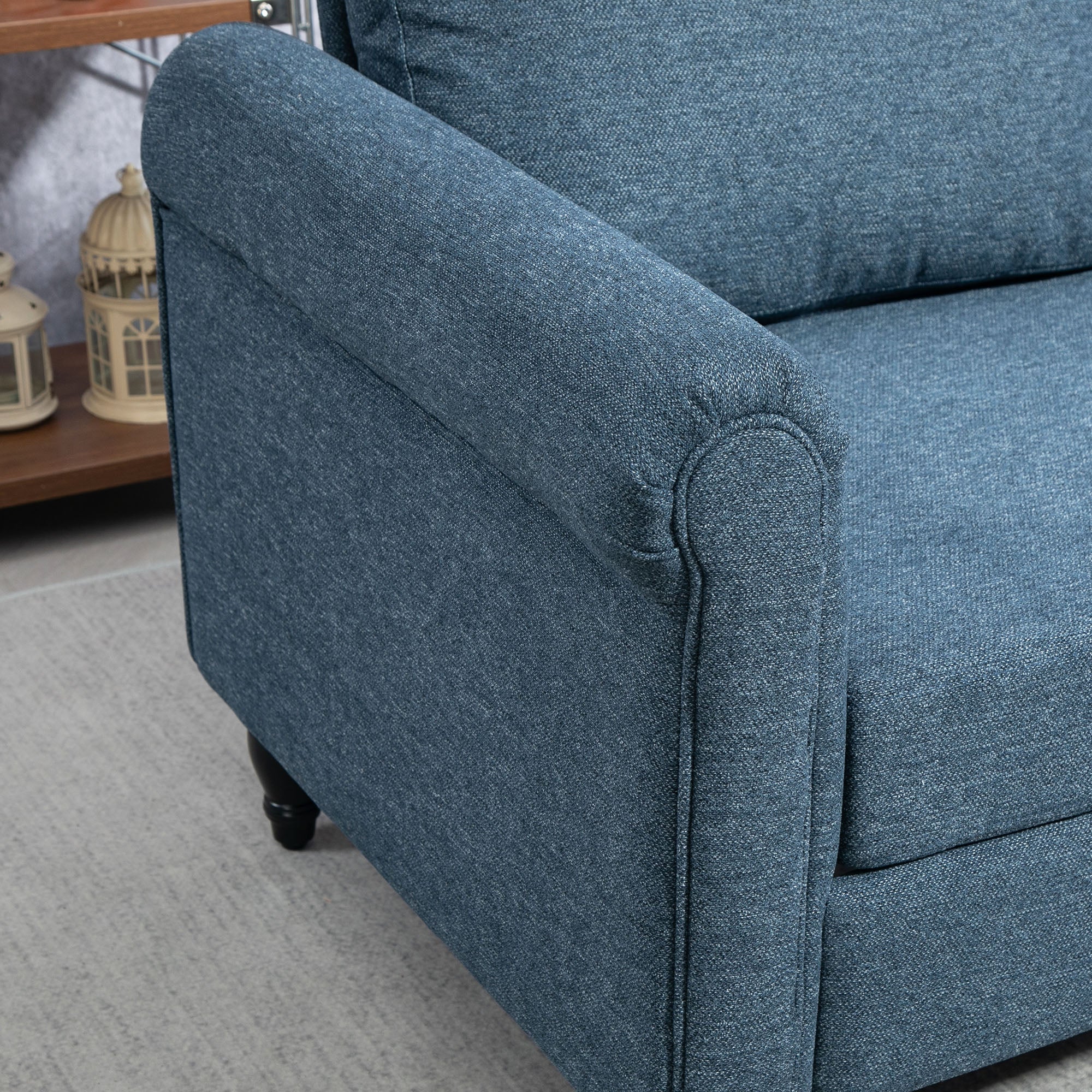 HOMCOM Vintage Loveseat, Upholstered Love Seat Furniture, Fabric 2 Seater Sofa with Rolled Arms, Rubber Wood Legs, Dark Blue