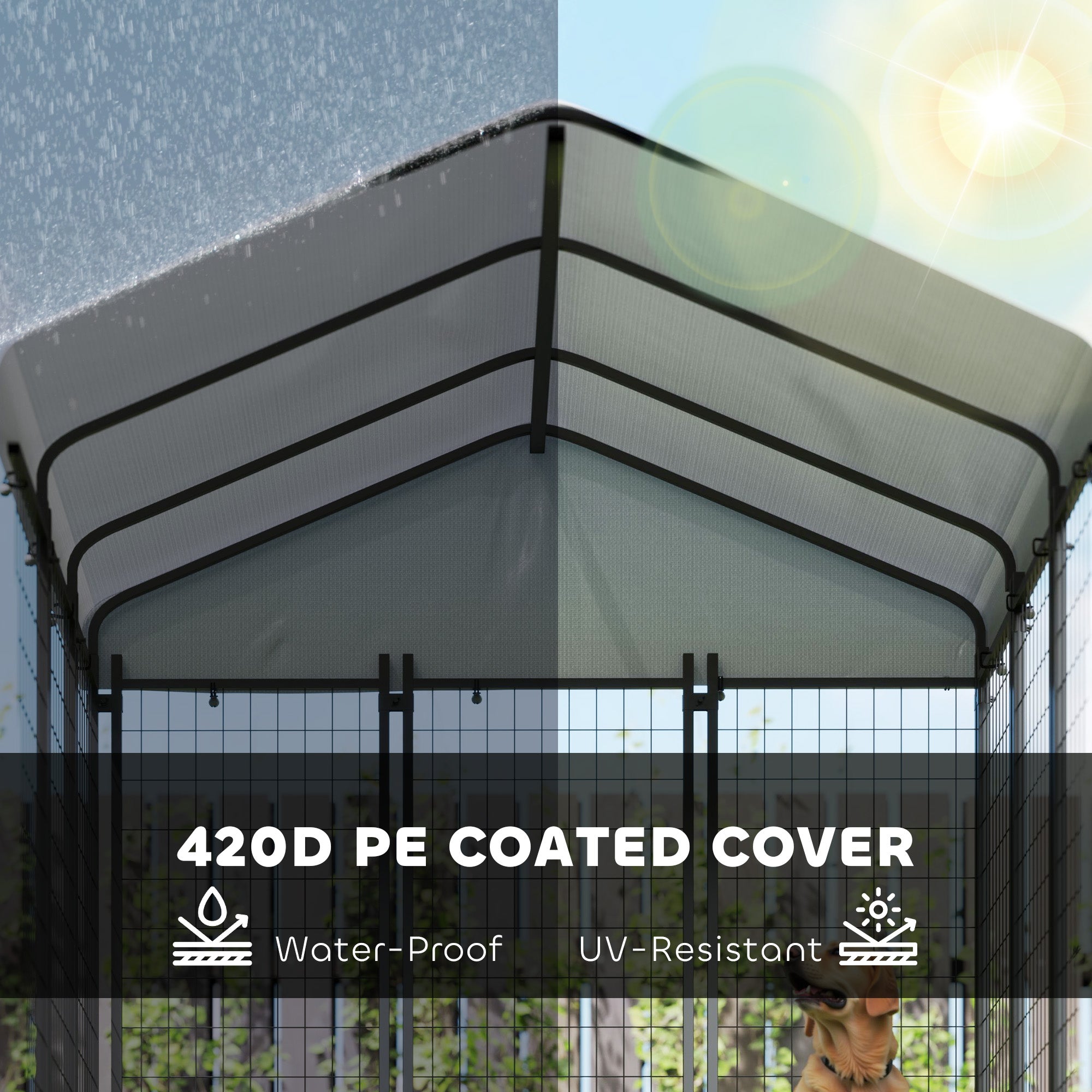 PawHut Outdoor Dog Kennel with Waterproof UV-Resistant Cover, Rotating & 4-Level Adjustable Feeding Bowls, 5.9 x 5.9 x 6 ft