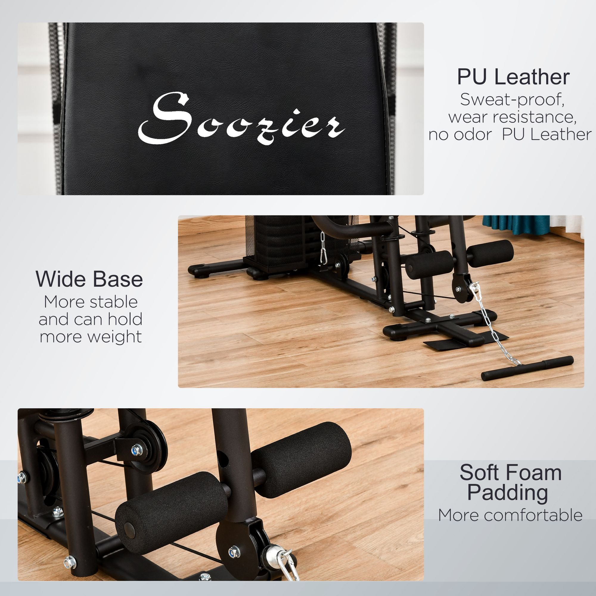 Soozier Home Gym, Multifunction Gym Equipment Workout Station with 100Lbs Weight Stack for Lat Pulldown, Leg Extensions, Preacher Bicep Curls, Triceps Pulldowns, Chest Press, Black