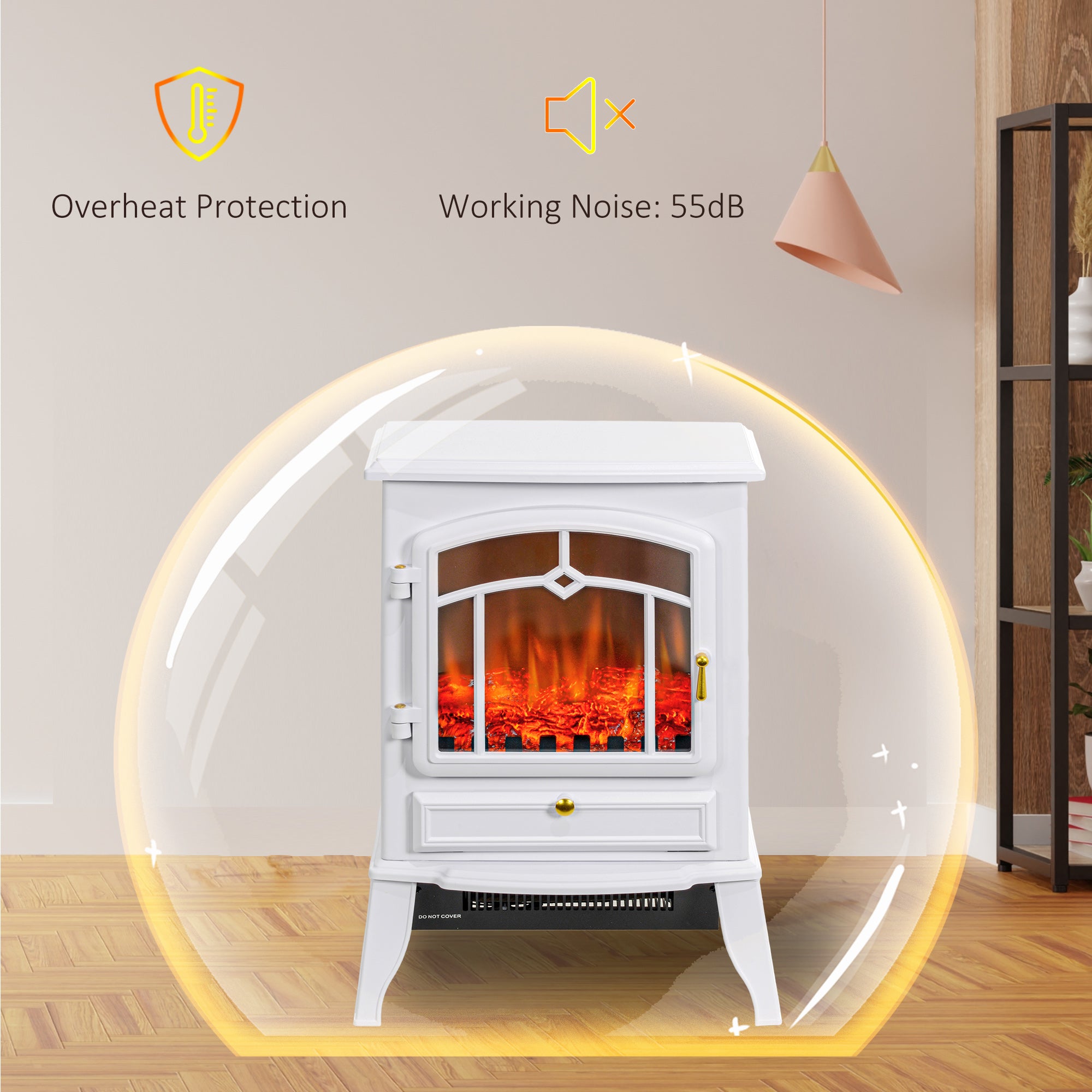 HOMCOM 22" Electric Fireplace Stove, 1500W Freestanding Fireplace Heater with Adjustable Temperature, White