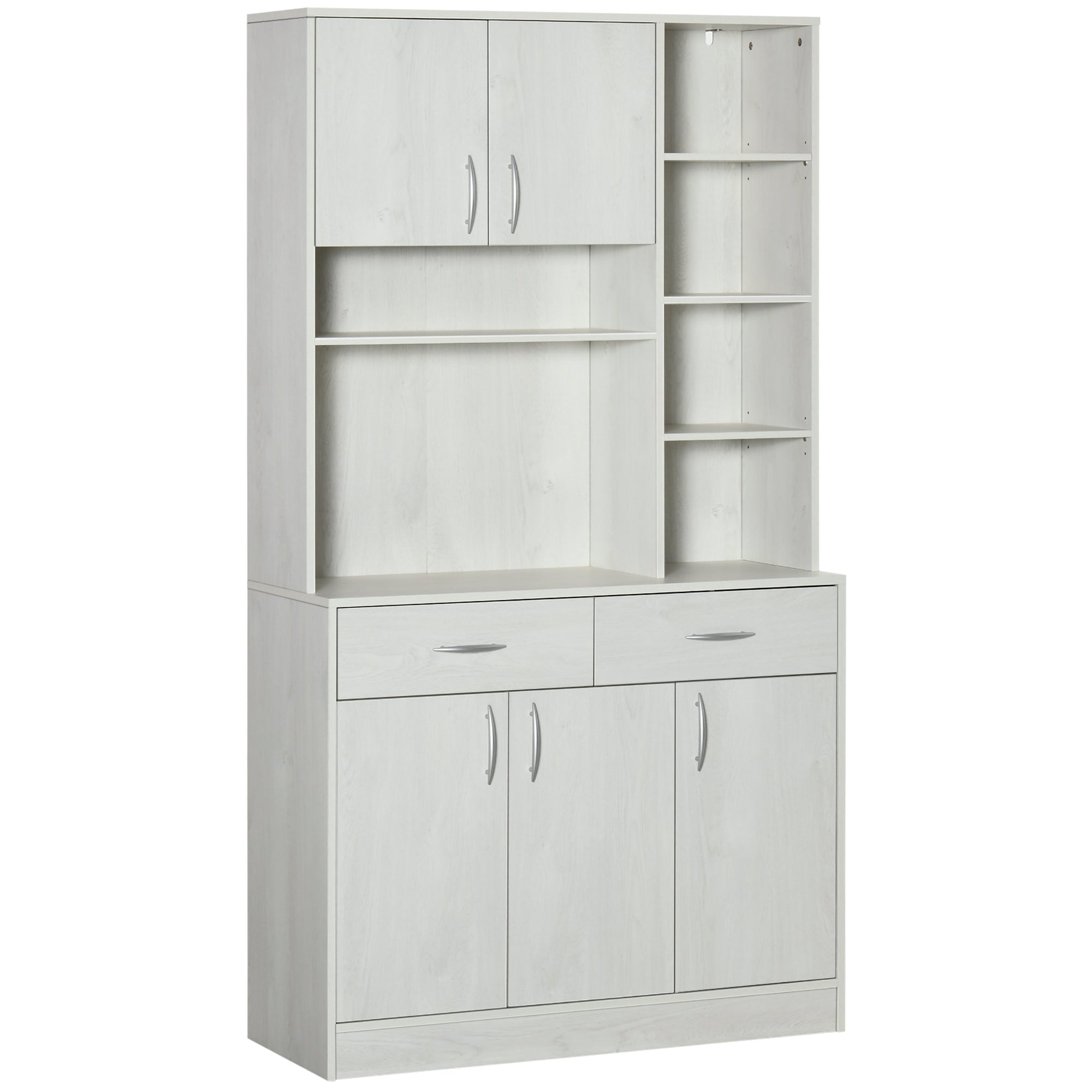 HOMCOM 71" Kitchen Hutch with Storage Cabinet, Modern Buffet with Hutch, Cupboard with Drawers for Living Dining Room, Ash White