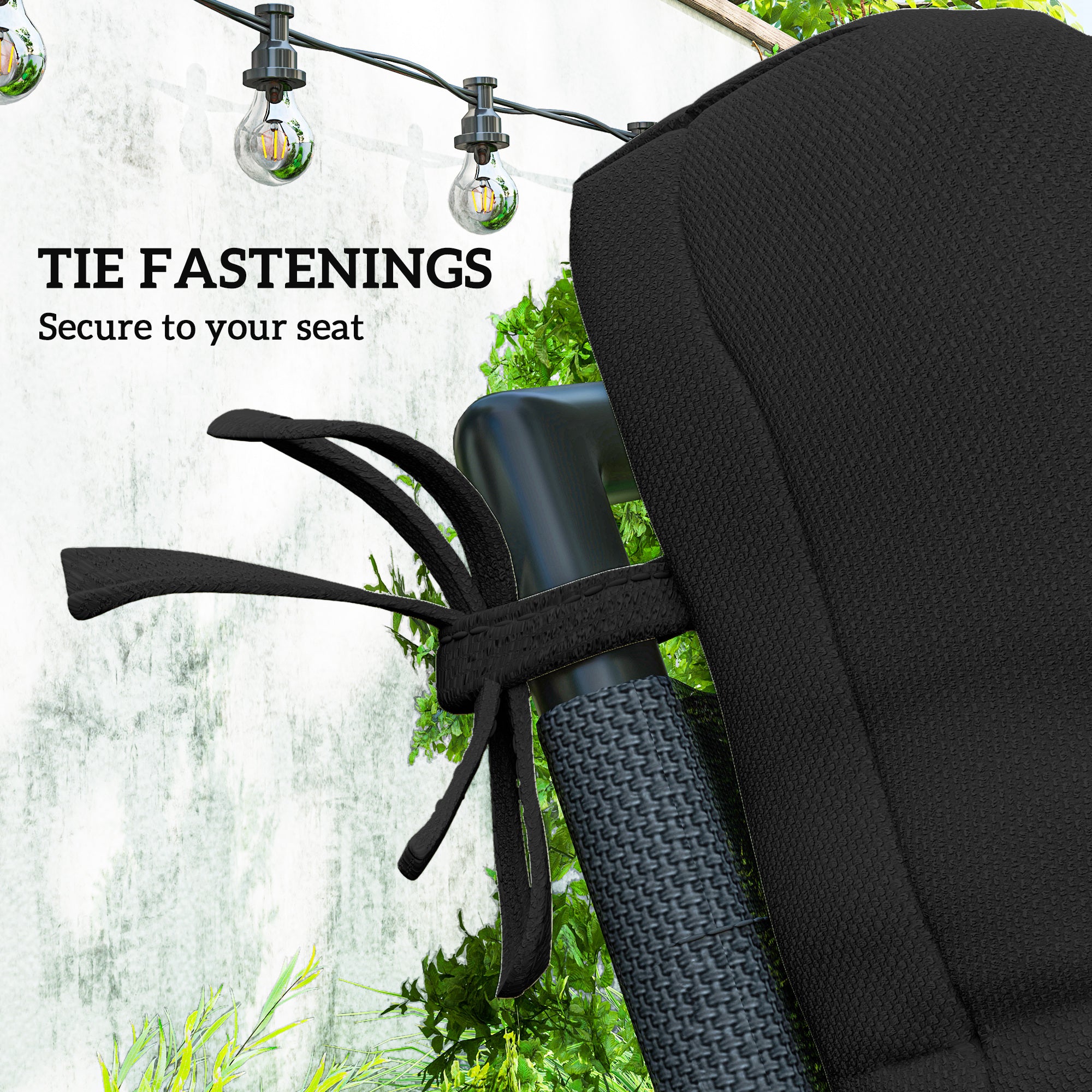 Outsunny 2-Piece Back Seat Cushion Replacement, Outdoor Patio Chair Cushions Set with Ties, Button Tufted, Black