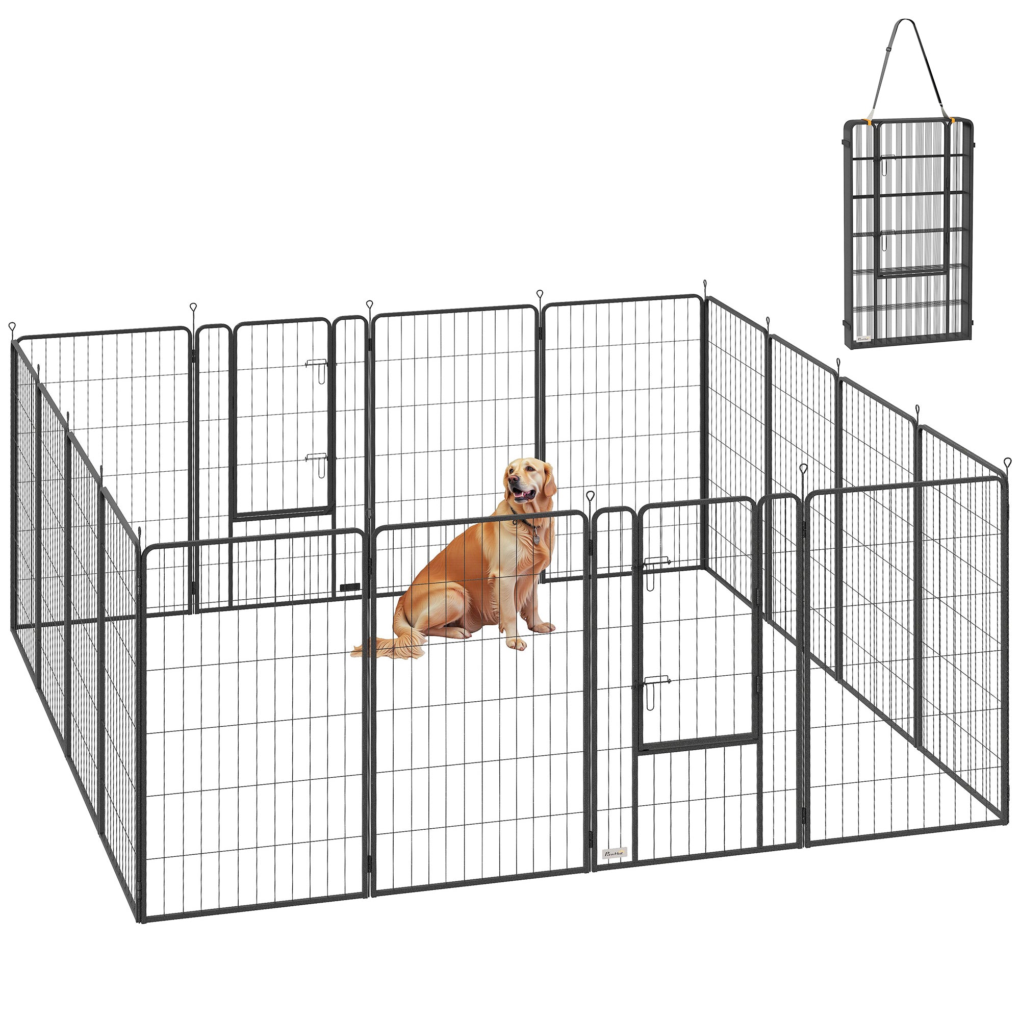 PawHut 16 Panels Dog Playpen with Strap, Portable & DIY, for Large Dogs, for Yard, RV, Camping, Garden, 47" Height