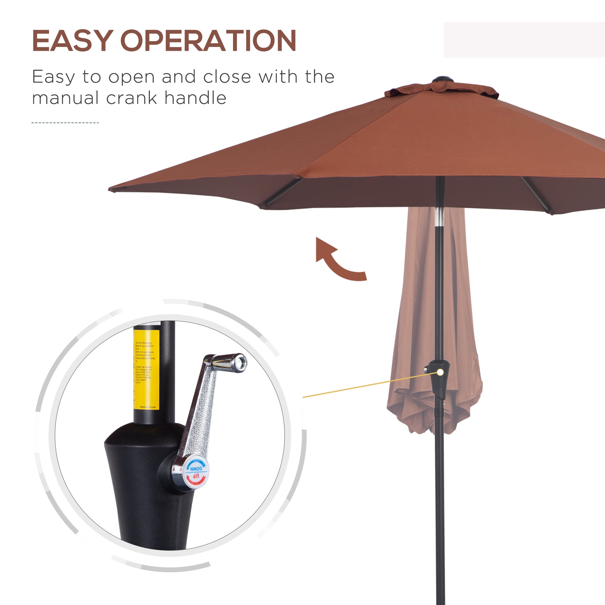 Outsunny 8.5FT Patio Umbrella, Round Garden Parasol with 6 Ribs, Market Sunshade Tilt Canopy w/ Crank Handle for Outdoor, Coffee