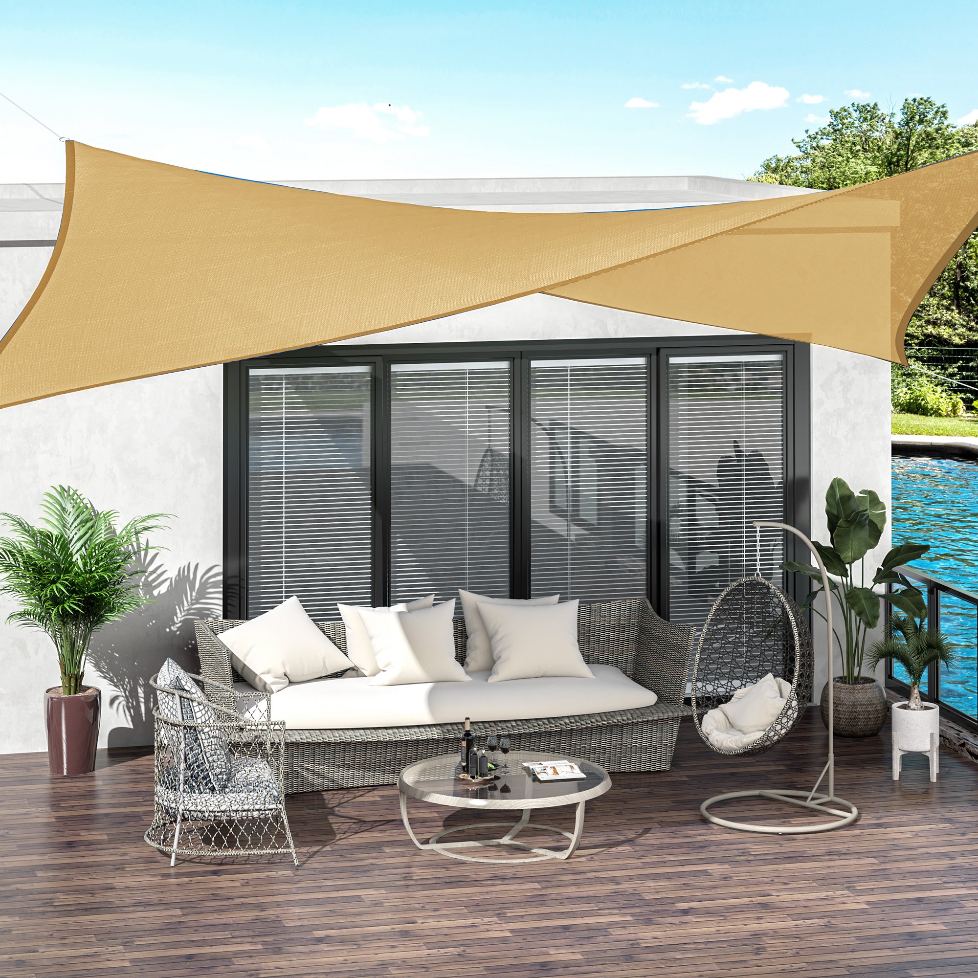 Outsunny 10ft x10ft Square Canopy Sun Shade Sail Garden Cover UV Protector Outdoor Patio Lawn Shelter with Carrying Bag Sand