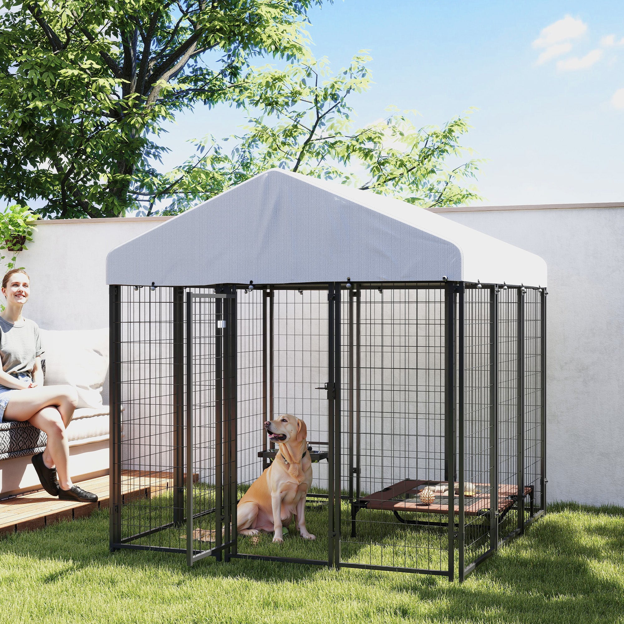 PawHut Outdoor Dog Kennel with Waterproof UV-Resistant Cover, for Large and Medium Dogs, 6' x 6' x 6', Silver