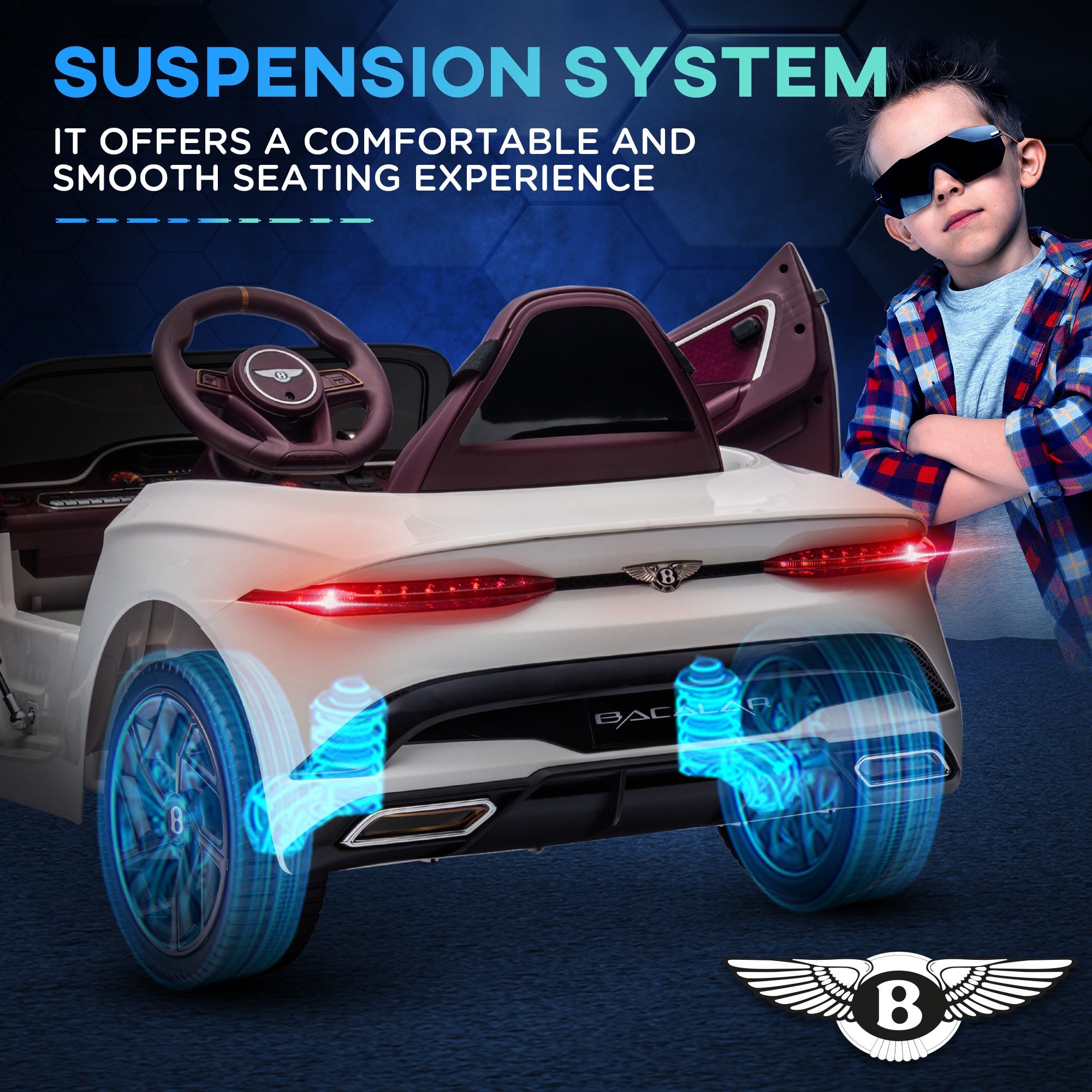Aosom 12V Electric Ride on Car with Butterfly Doors, 3.1 MPH Kids Ride-on Toy for Boys and Girls with Remote Control, Suspension System, Horn Honking, White