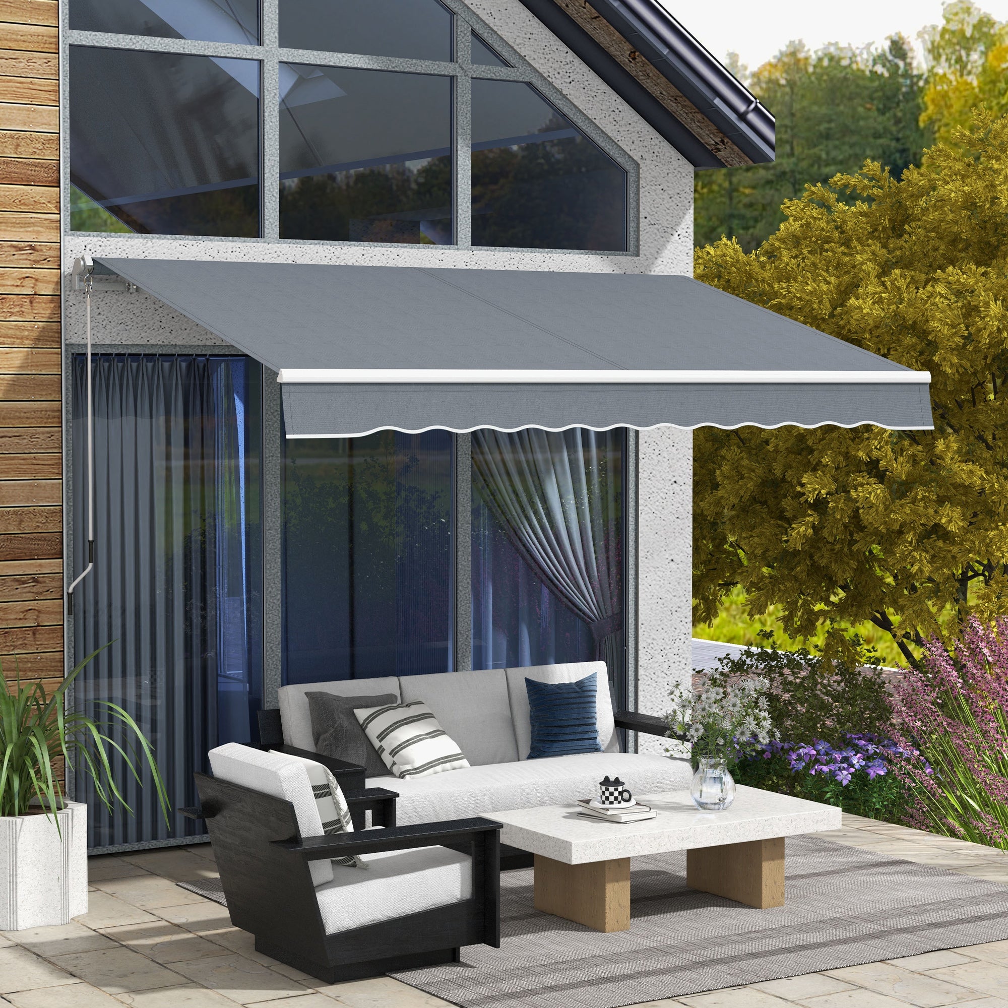 Outsunny 10' x 8' Manual Retractable Awning, Sunhade Shelter Canopy UV Protection for Window Door Patio Deck Yard, Dark Grey