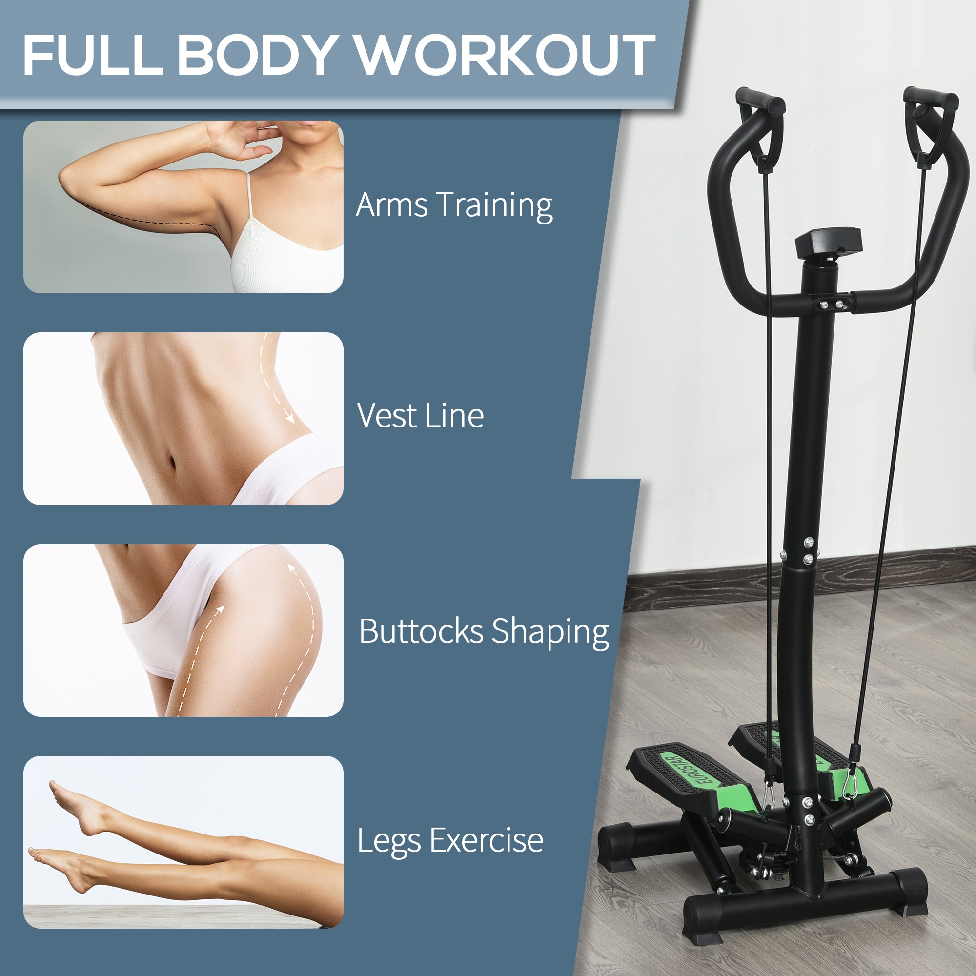 Soozier Adjustable Twist Stepper w/ LCD Monitor and Resistance Bands, Stair Stepper Aerobic Body Workout Fitness Machine for Home Gym