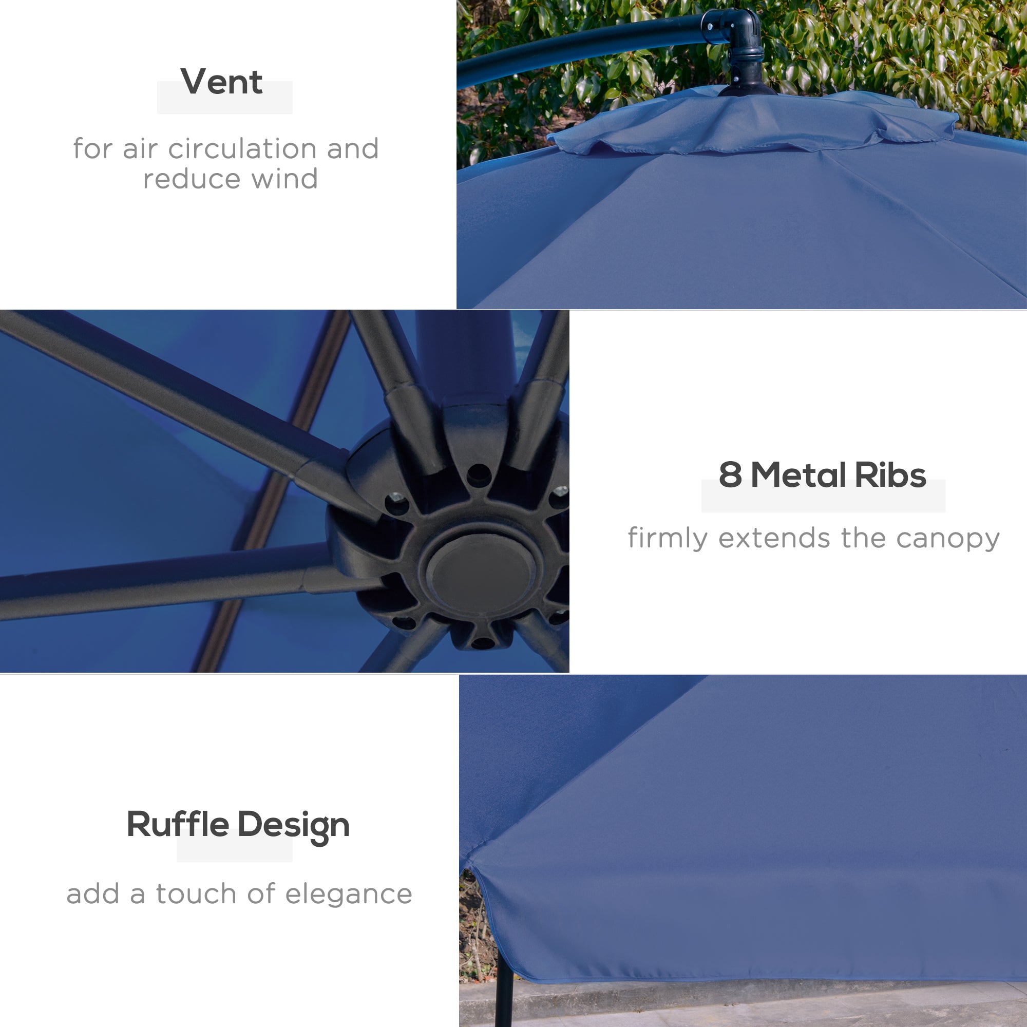 Outsunny 11FT Offset Hanging Patio Umbrella Cantilever Umbrella with Easy Tilt Adjustment, Cross Base and 8 Ribs for Backyard, Poolside, Lawn and Garden, Blue