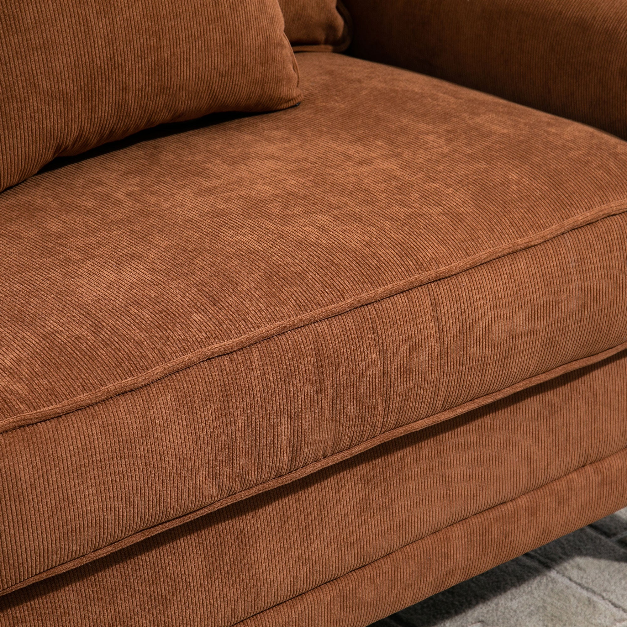 HOMCOM Modern 3 Seater Sofa, Corduroy Fabric 3 Seater Couch with Pine Wood Legs and Rolled Armrests for Living Room, Brown