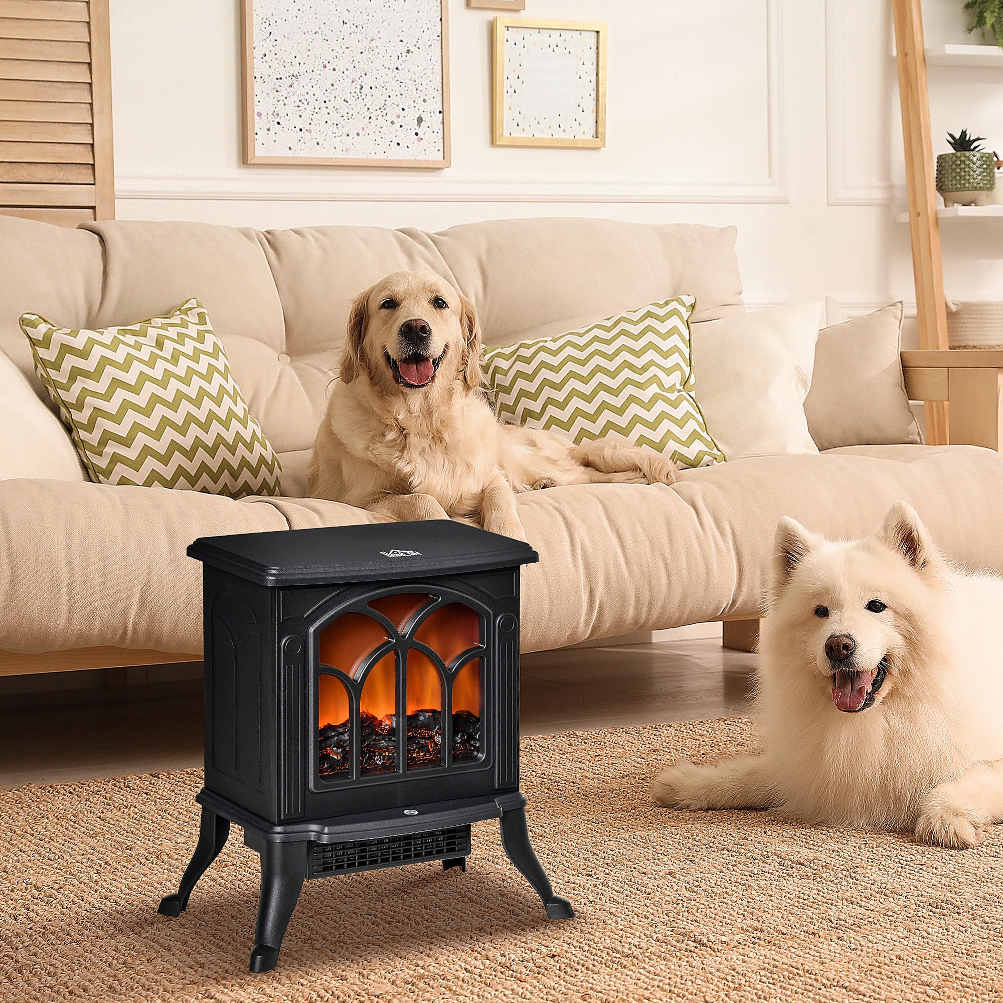 HOMCOM Electric Fireplace Heater, Freestanding Fireplace Stove with Realistic Flame, Overheat Protection, 750W/1500W, Black