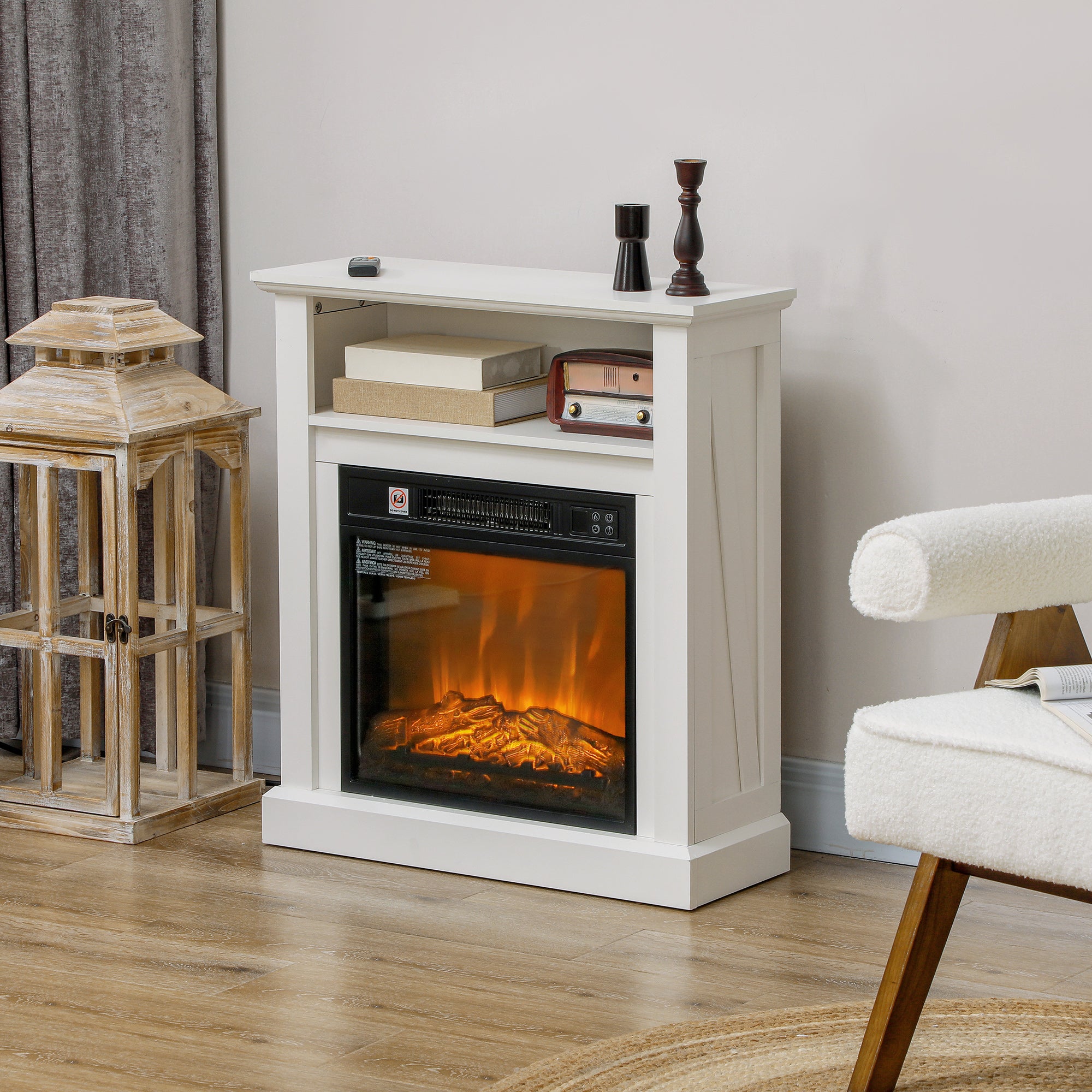 HOMCOM 27" Freestanding Electric Fireplace with Mantel, 1400W Replaceable Fireplace Insert Heater with Timer, White