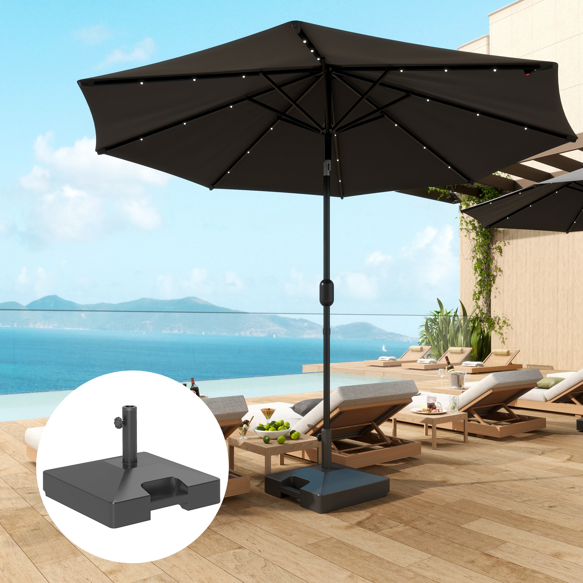 Outsunny Patio Umbrella Base with Wheels Handle, Heavy Duty Outdoor Umbrella Stand Base, Filled Up to 73lbs with Stand or 57lbs with Water for Garden, Poolside, Black