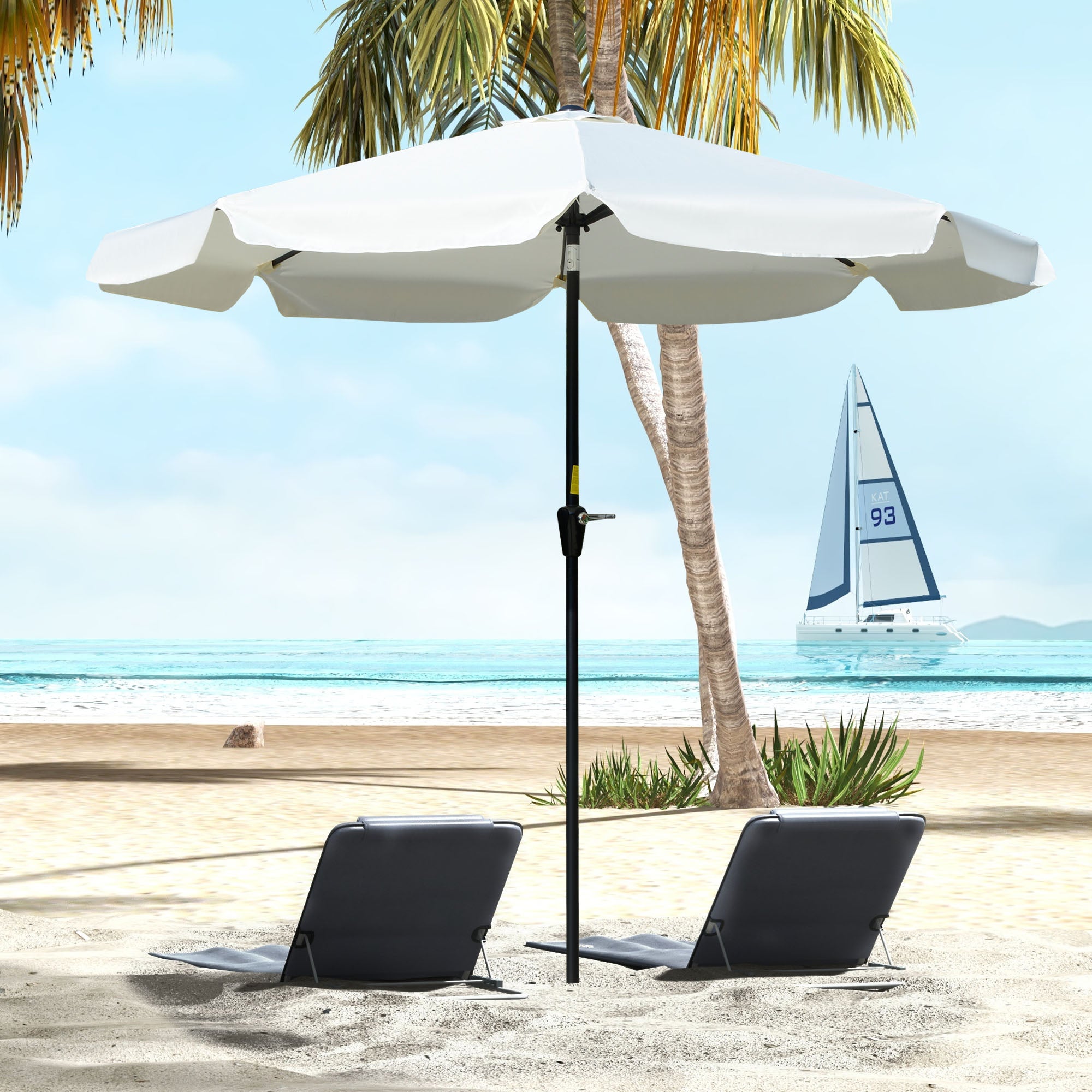 Outsunny 8.5 ft Outdoor Market Table Umbrella, Round Patio Umbrella with Tilt and Crank for Garden, Backyard, Deck, Cream White
