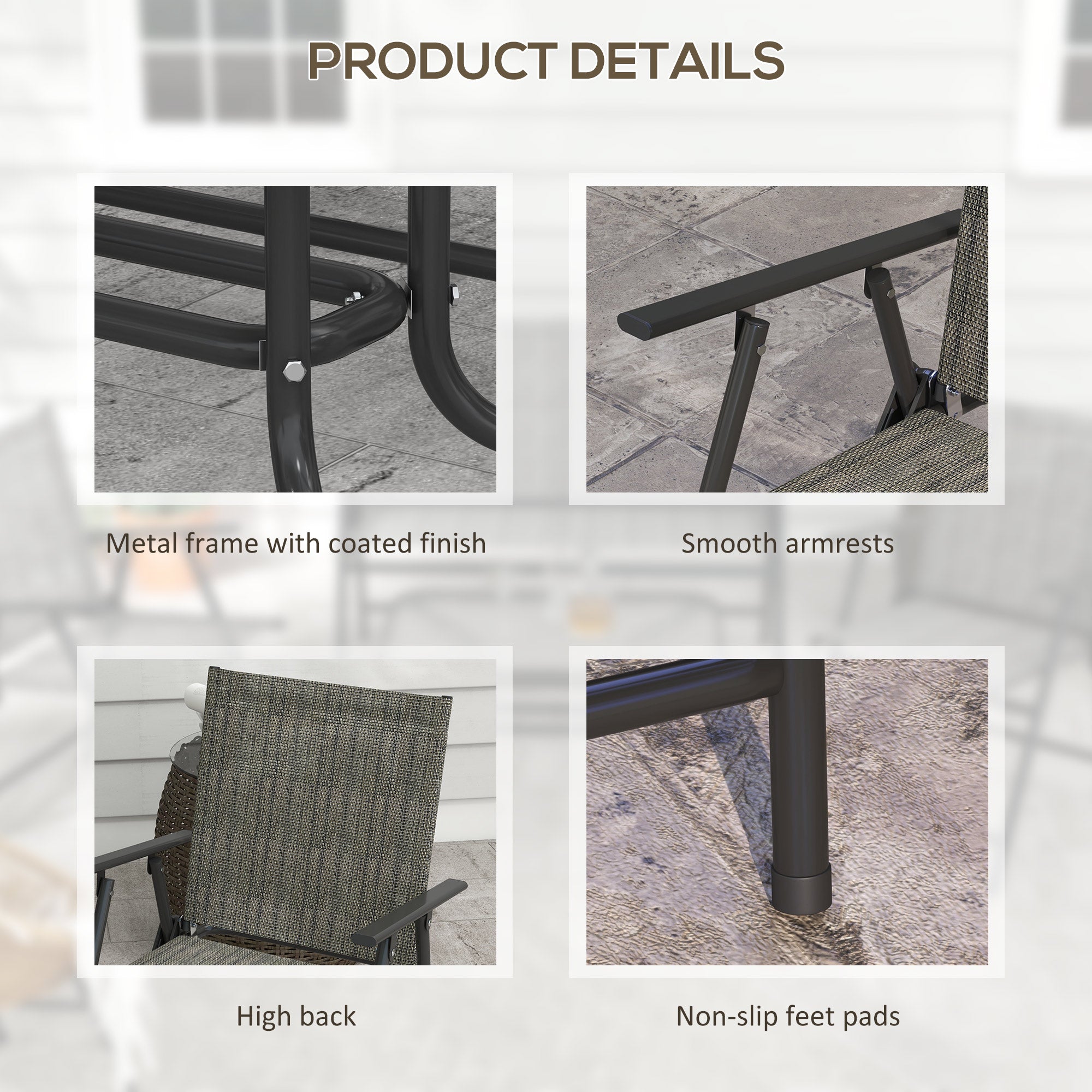 Outsunny Outdoor 4 Pieces Patio Furniture Set, Garden Set with Two Foldable Armchairs, a Loveseat & Glass Top Table, Mixed Brown