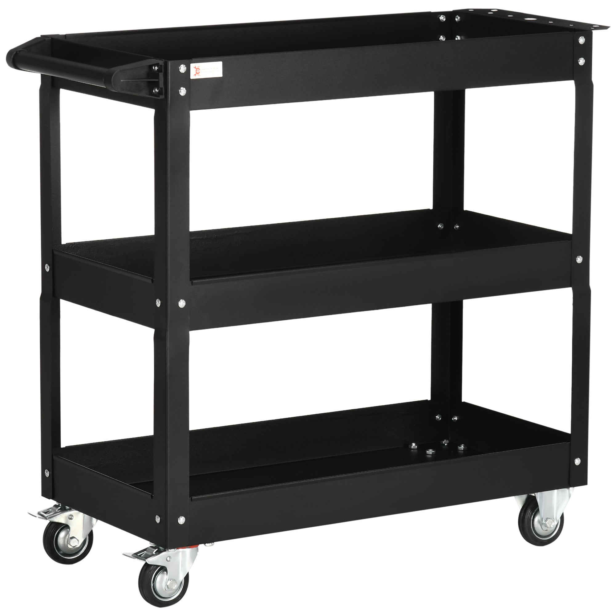 DURHAND 3 Tier Rolling Tool Cart with Wheels, 330 LBS Capacity Heavy Duty Utility Cart, Steel Mobile Service Cart for Garage, Mechanics and Warehouse, Black