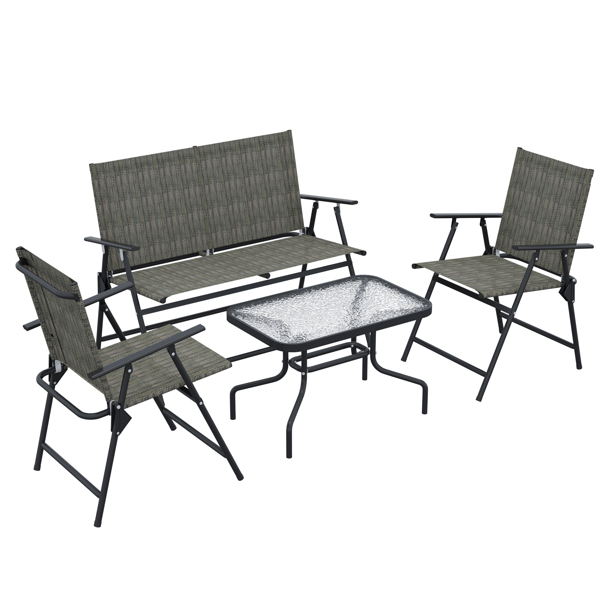 Outsunny Outdoor 4 Pieces Patio Furniture Set, Garden Set with Two Foldable Armchairs, a Loveseat & Glass Top Table, Mixed Brown