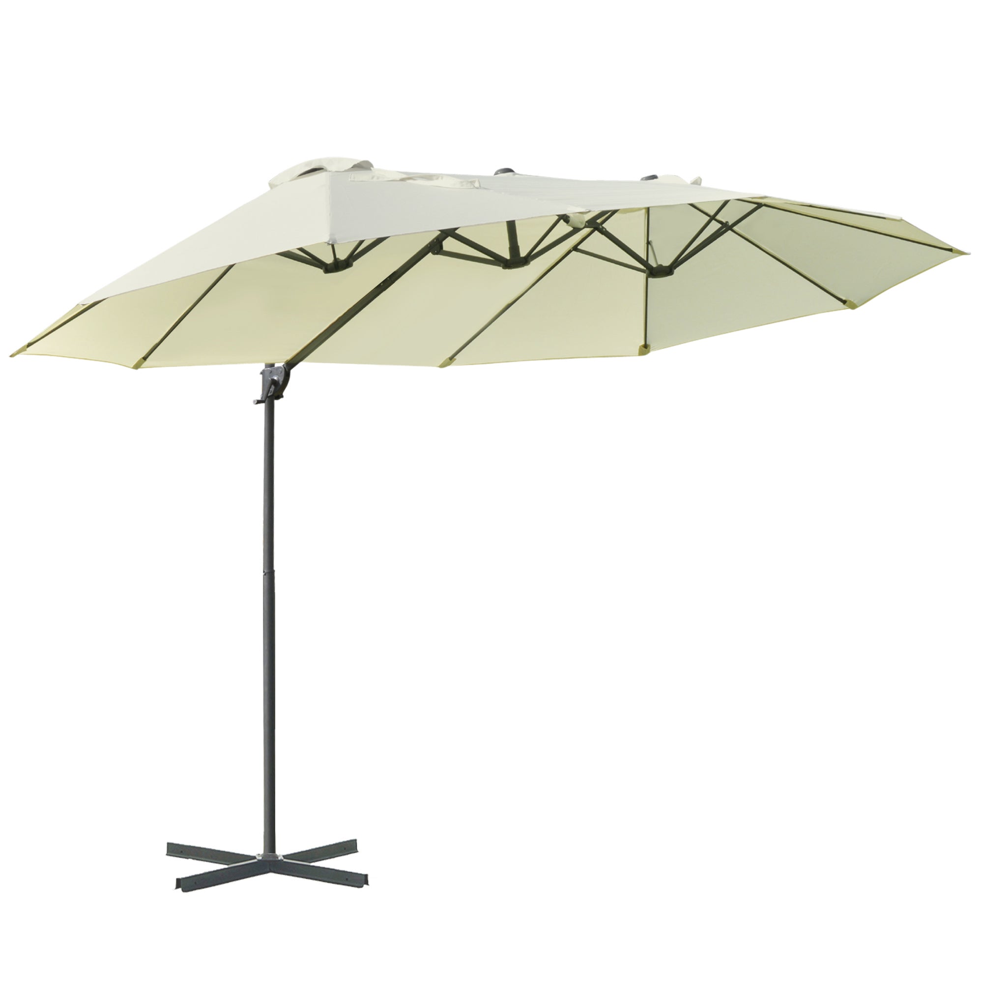 Outsunny Outdoor Patio Umbrella Offset Cantilever Umbrella with Twin Canopy Sunshade Umbrella with Lift Beige