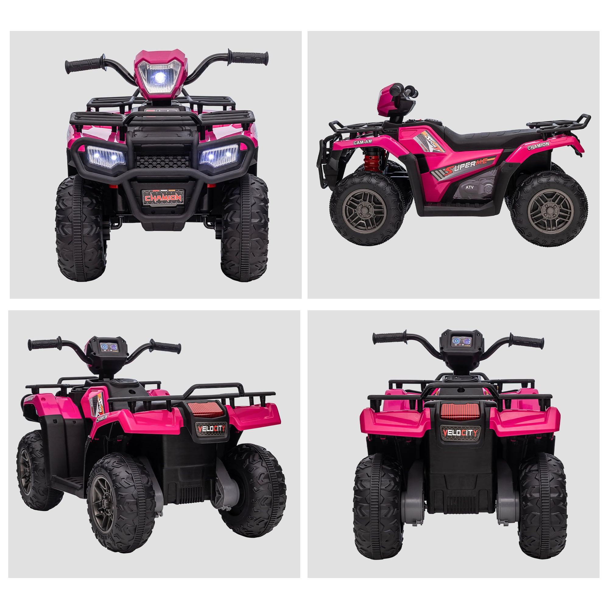 Aosom 12V Kids ATV Quad, 4 Wheeler Battery Powered Electric Vehicle with Music MP3, Headlights, High Low Speed, Treaded Tires, for Boys and Girls Ages 37-60 Months, Pink