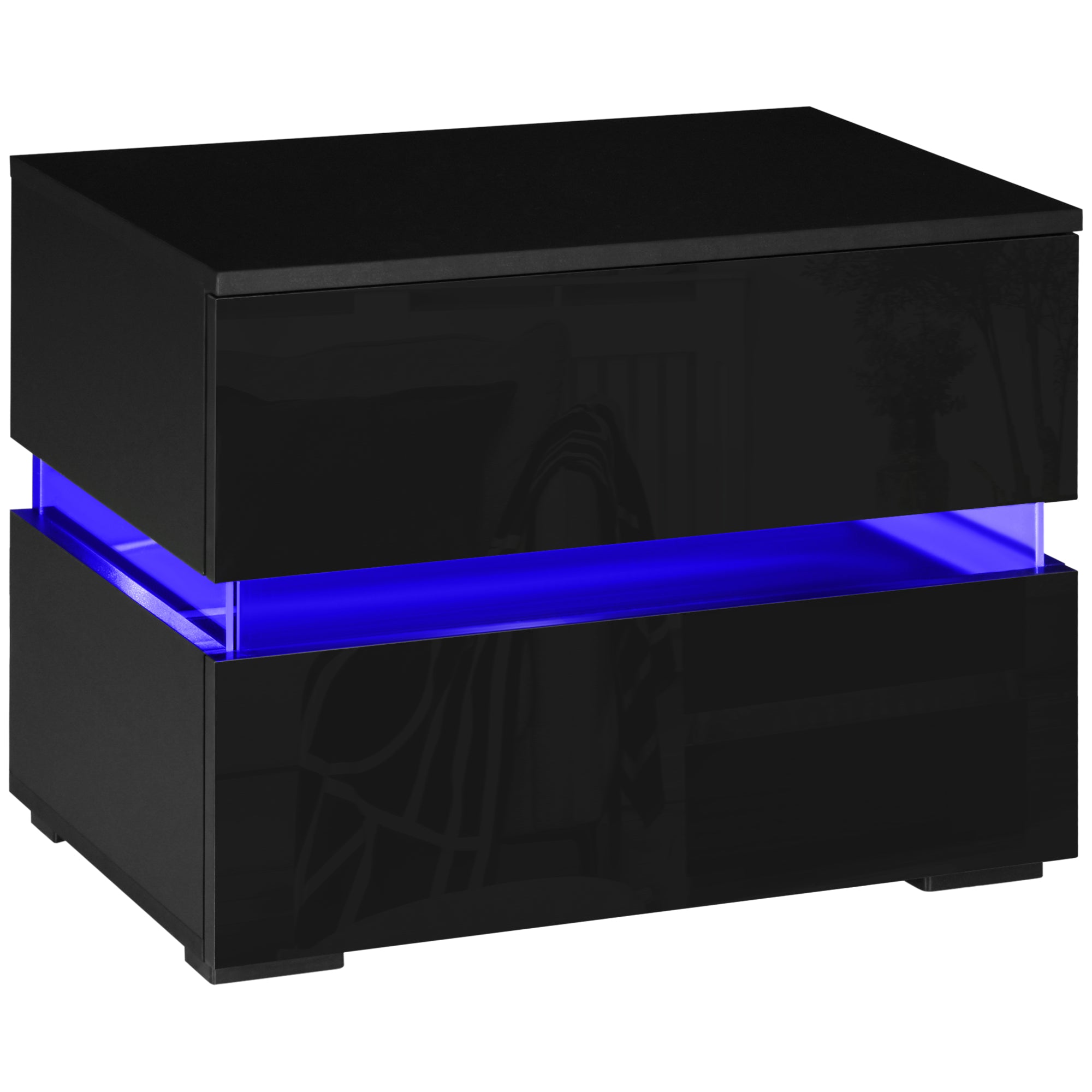 HOMCOM Modern Nightstand, Bedside Table with 2 Drawers, USB Powered RGB LED Lights, Remote for Bedroom, Black