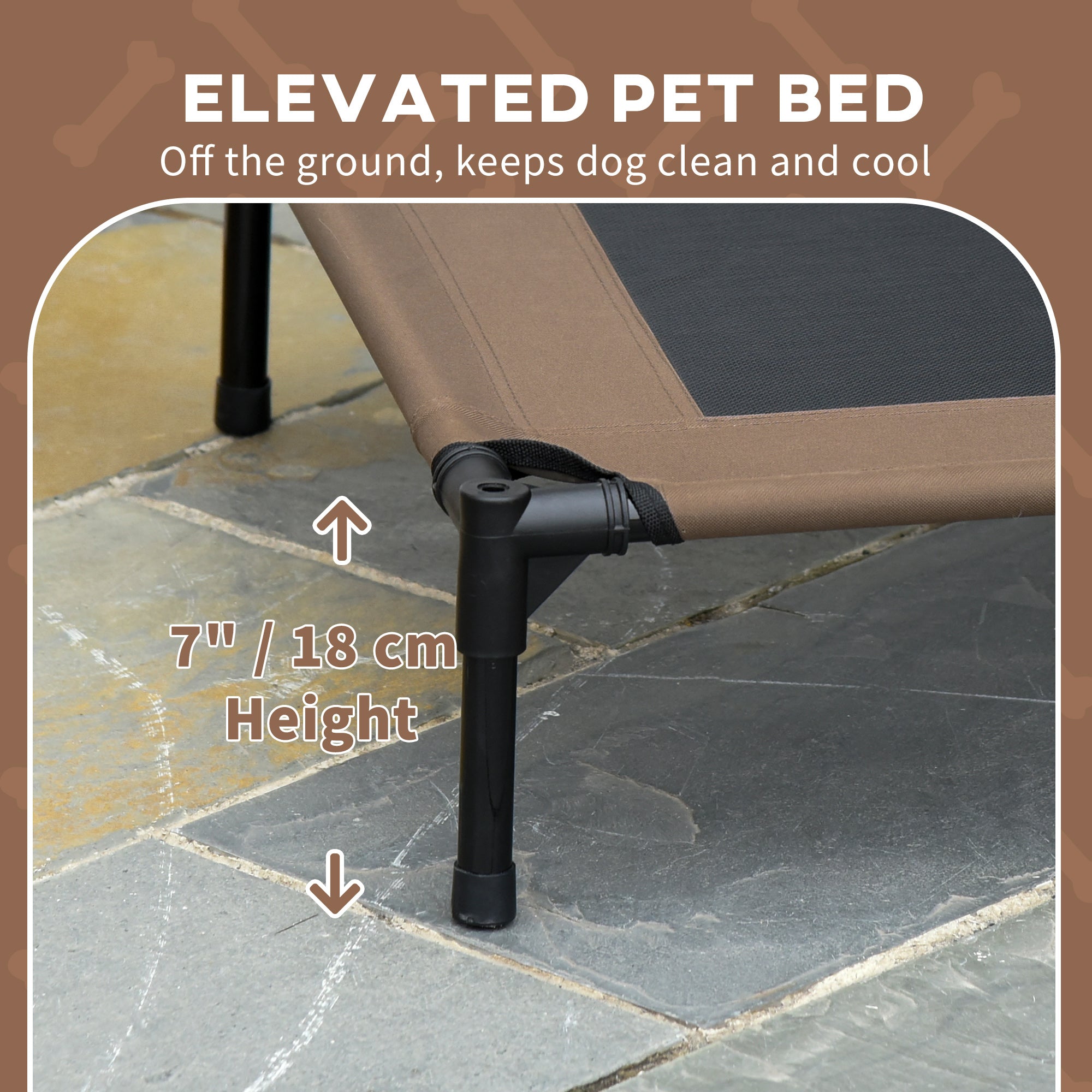 PawHut Elevated Dog Bed with Canopy, Portable Raised Dog Cot for M Sized Dogs, Indoor & Outdoor, 30" x 24" x 29", Coffee
