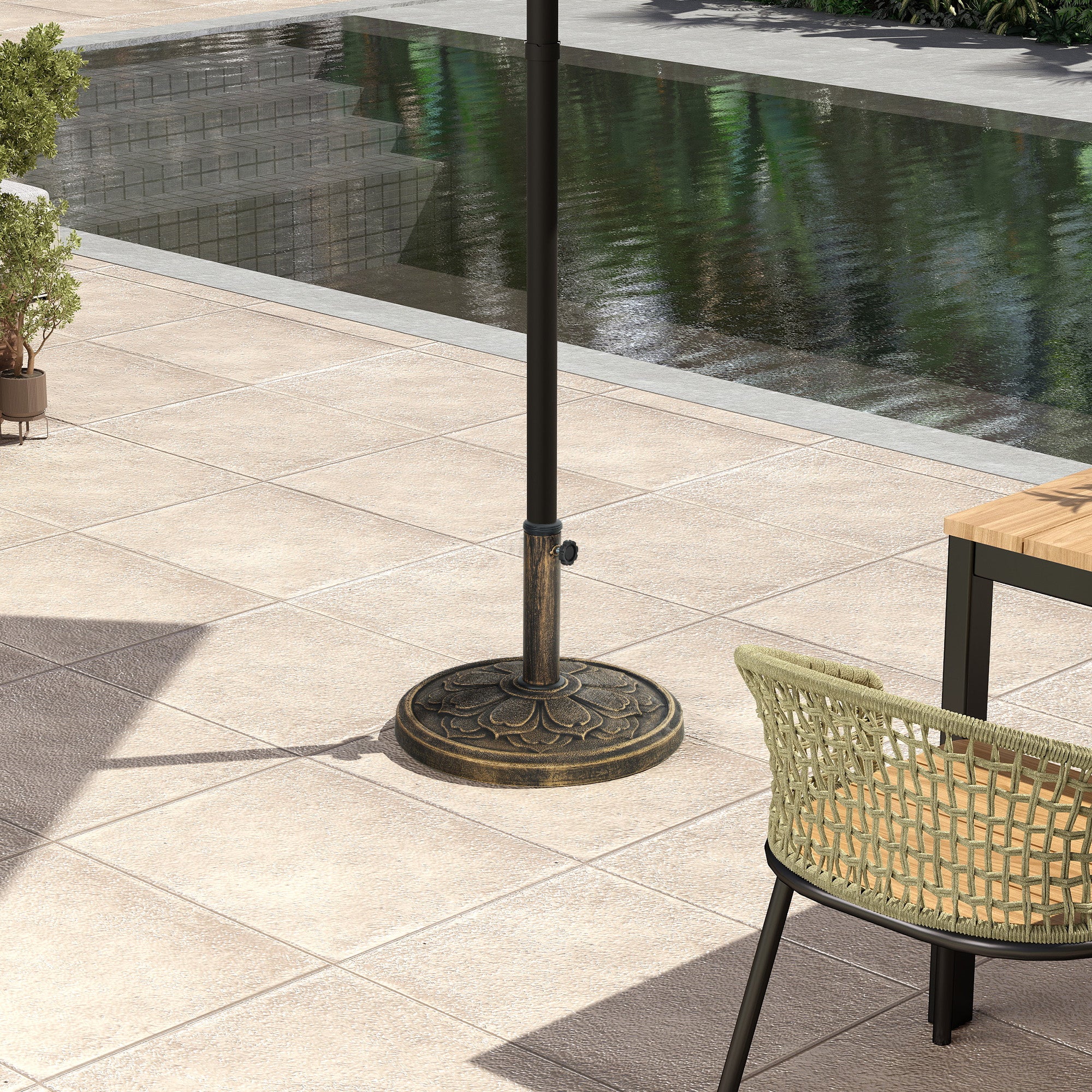 Outsunny Round Patio Umbrella Base, 26 lbs Resin Umbrella Stand Base, Outdoor Umbrella Stand for 1.3"/1.5"/1.9" Umbrella Poles for Outdoor, Lawn, Poolside, Bronze