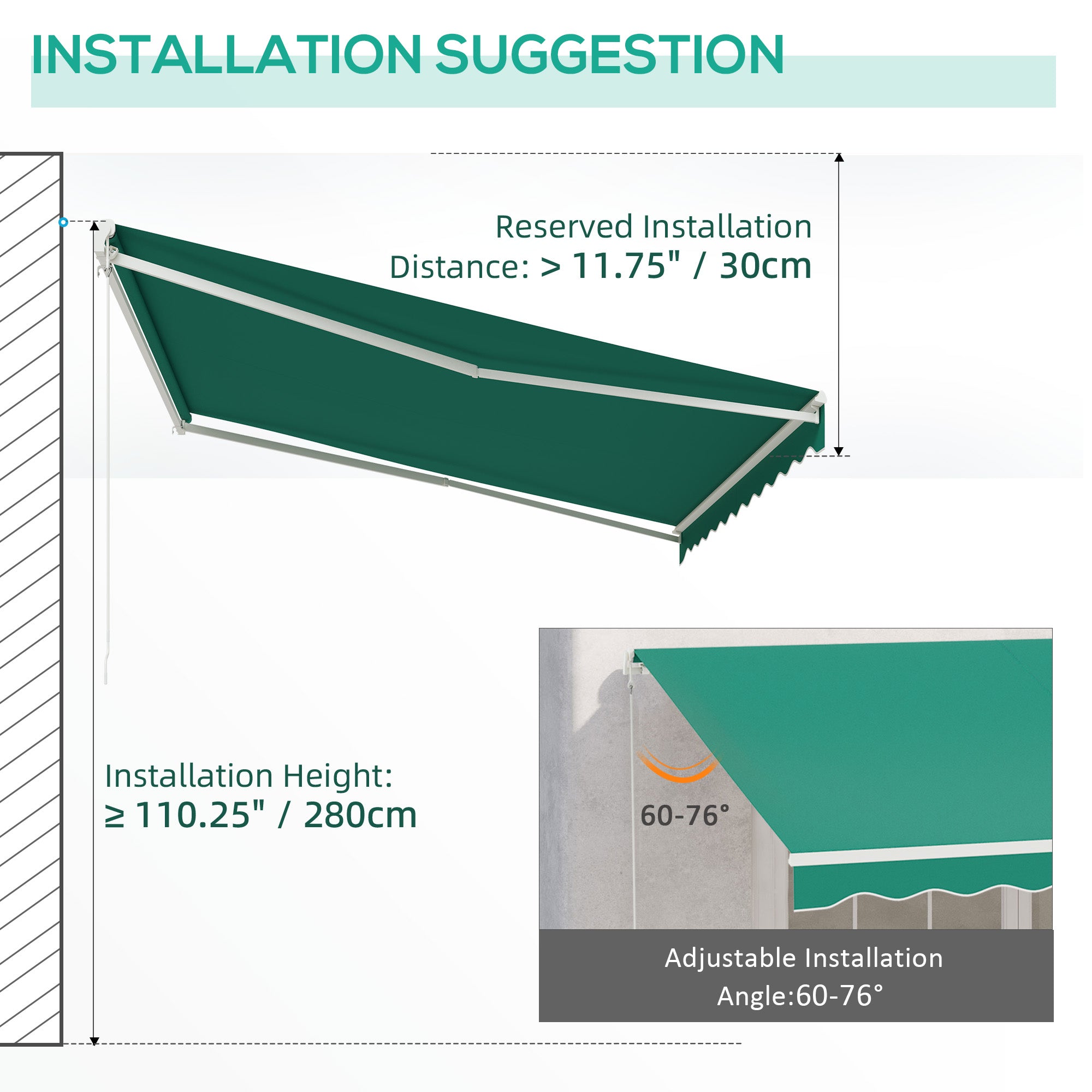 Outsunny 13' x 10' Electric Awning, Retractable Awning Sun Shade Shelter with Remote Controller, Manual Crank Handle and Aluminum Frame, for Deck, Balcony, Yard, Green