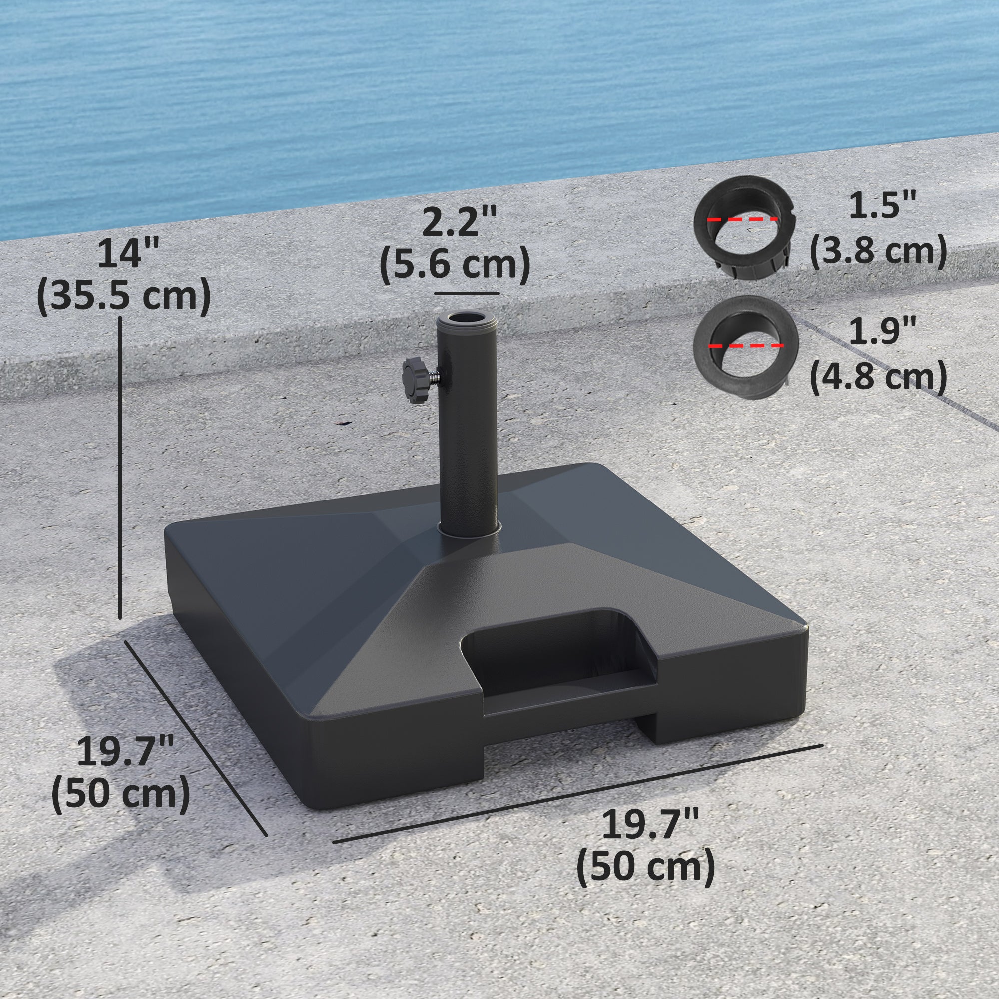 Outsunny Patio Umbrella Base with Wheels Handle, Heavy Duty Outdoor Umbrella Stand Base, Filled Up to 73lbs with Stand or 57lbs with Water for Garden, Poolside, Black