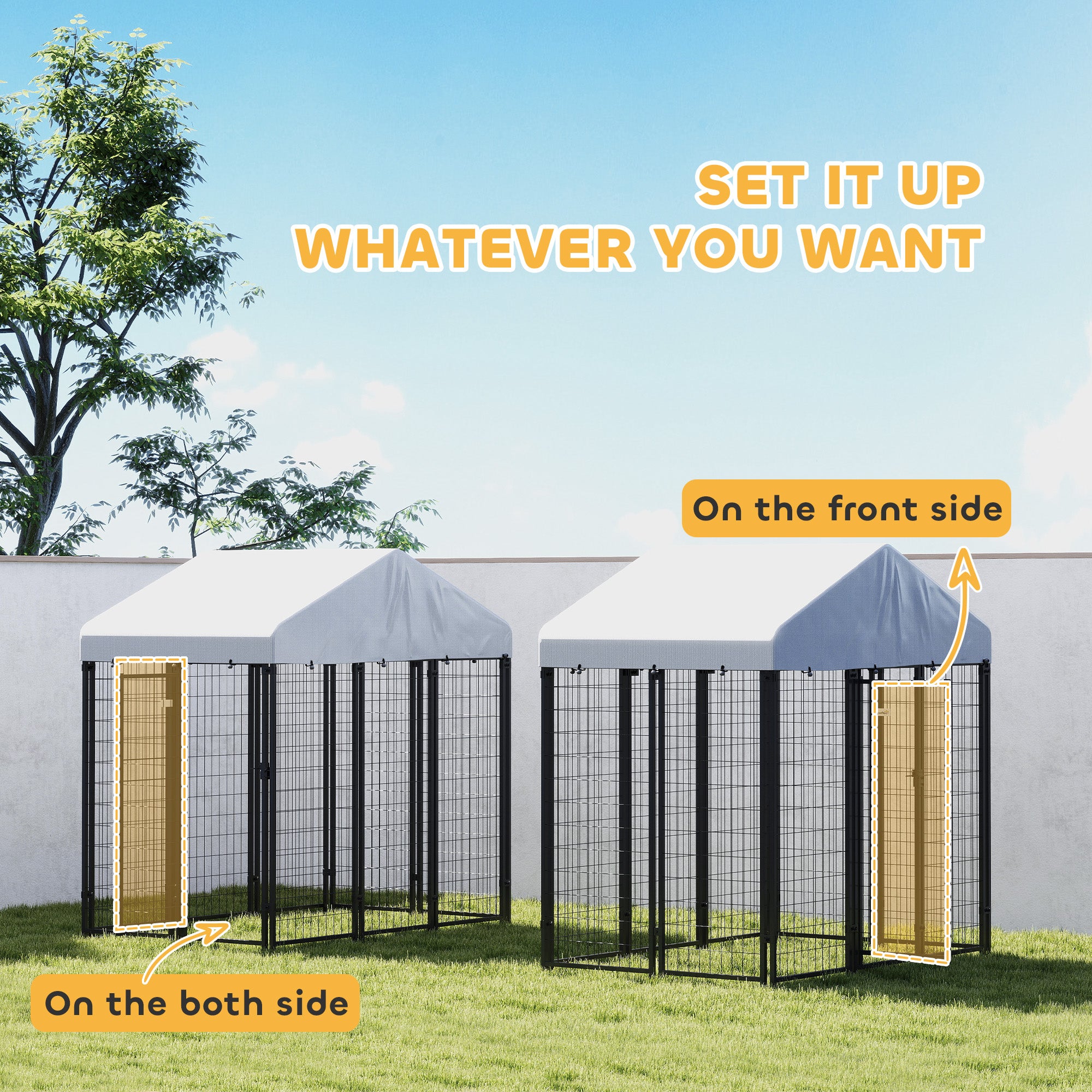 PawHut Outdoor Dog Kennel with Waterproof UV-Resistant Cover, for Medium and Small Dogs, 6' x 4' x 6', Silver