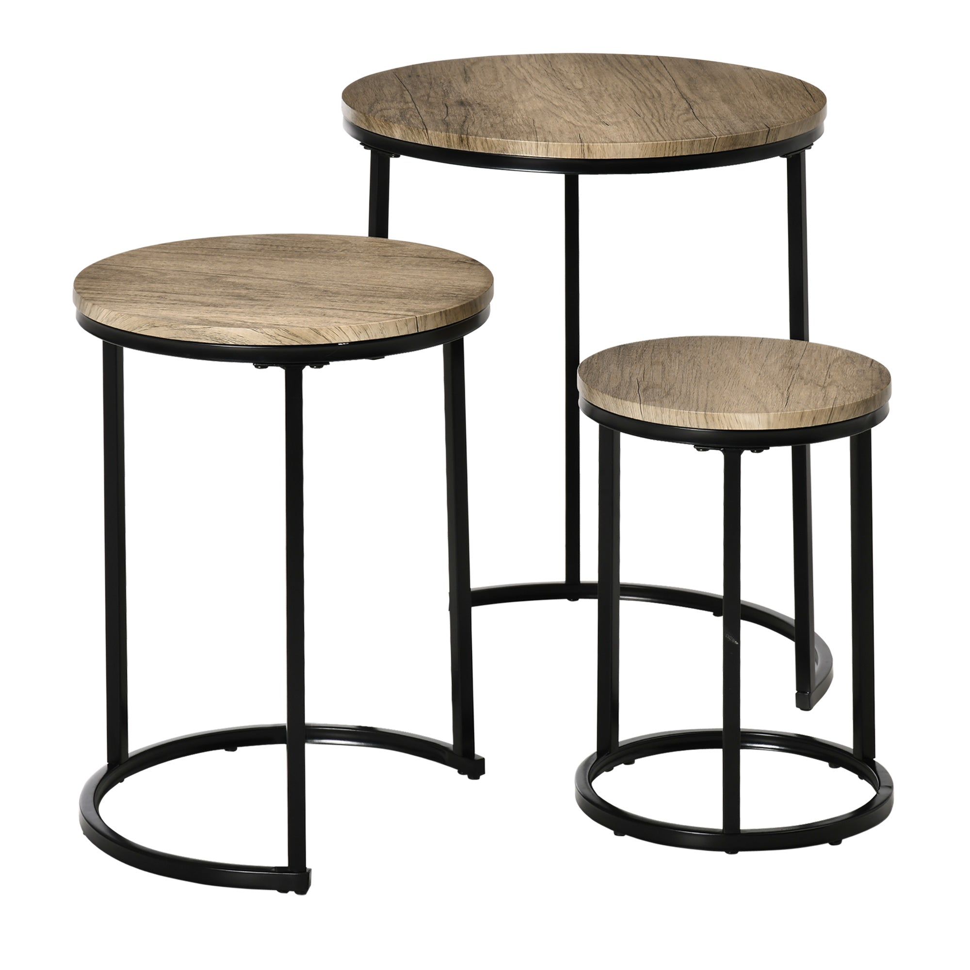 HOMCOM Nesting Tables Set of 3, Round Coffee Table, Stacking Side Tables with Steel Frame for Living Room