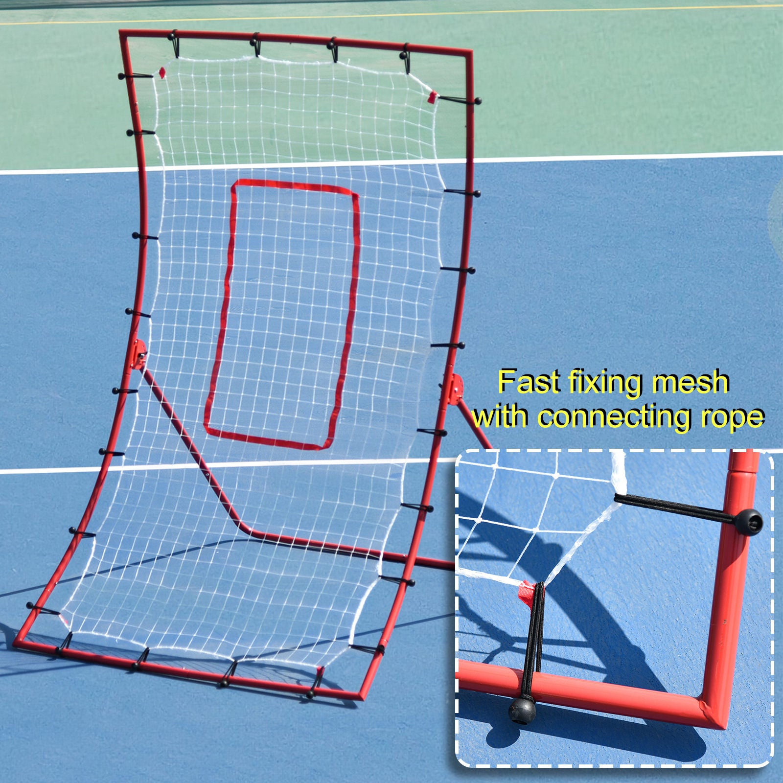 Soozier Pitch Back 5 Angles Adjustable Rebounder Net Goal Pitching and Throwing Practice Partner, Baseball/Soccer/Football/Basketball/Volleyball Daily Training (4 J-type Ground Nails included)