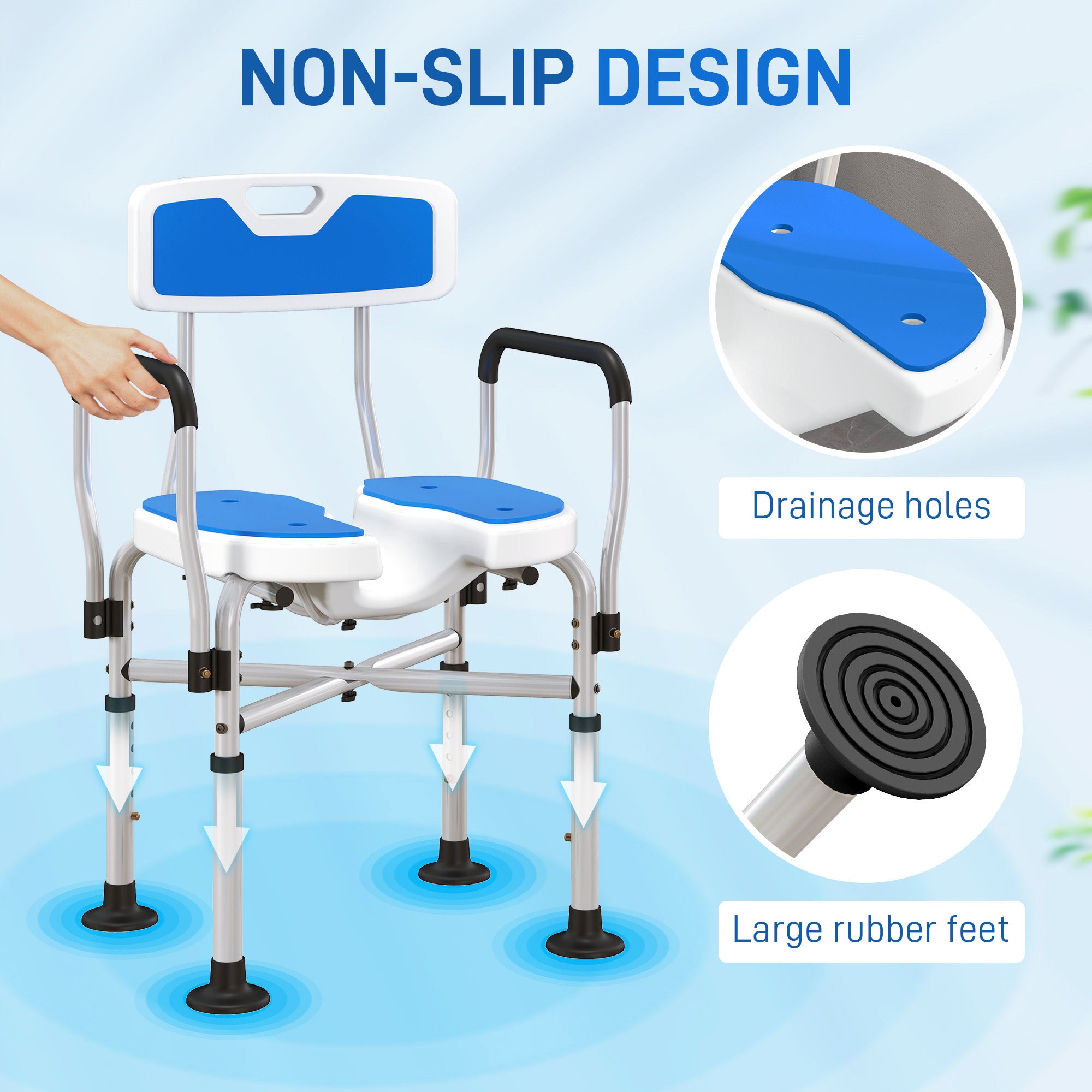 HOMCOM Upgraded Shower Chair Non-slip Bath Chair with U-shaped Shower Seat and Crossing Bars, Dark Blue