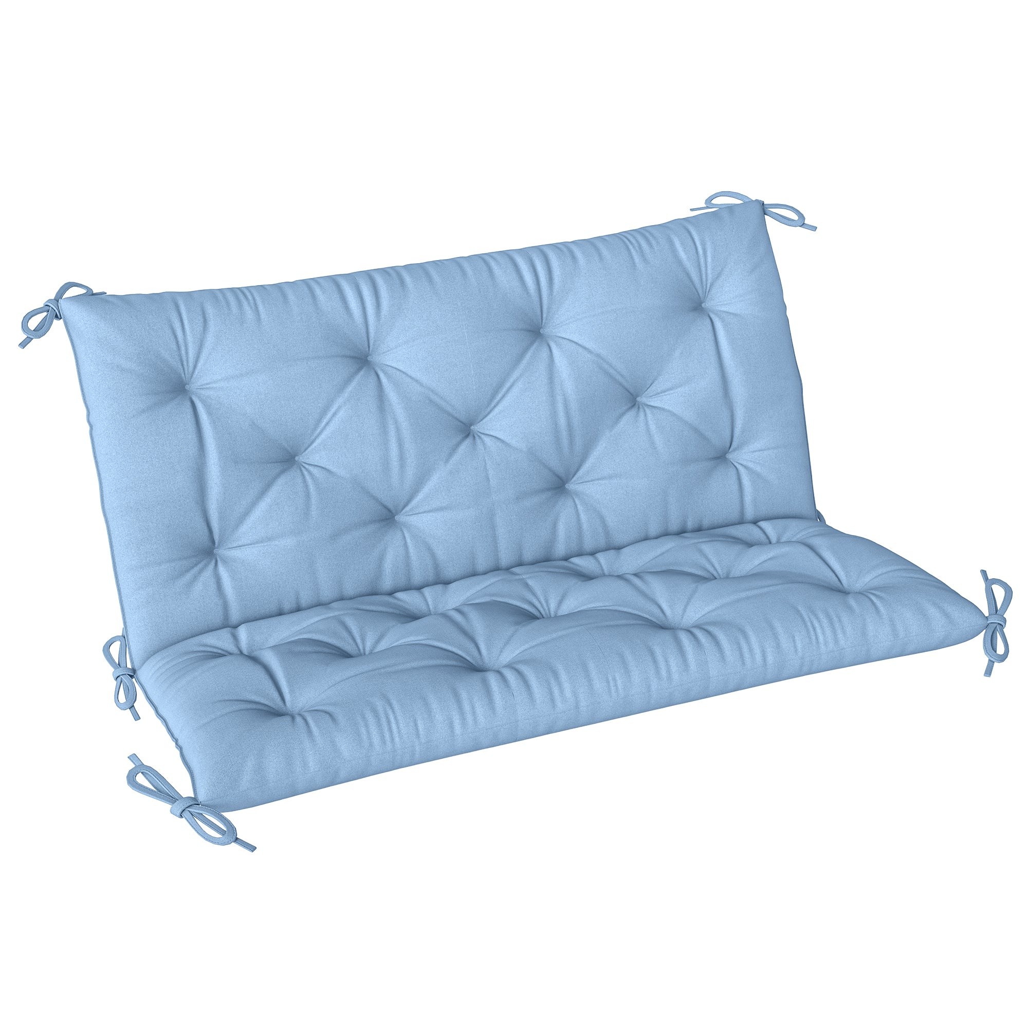 Outsunny Garden Bench Cushion with Backrest, Non-Slip 2 Seater Thick Pad with Ties, Blue