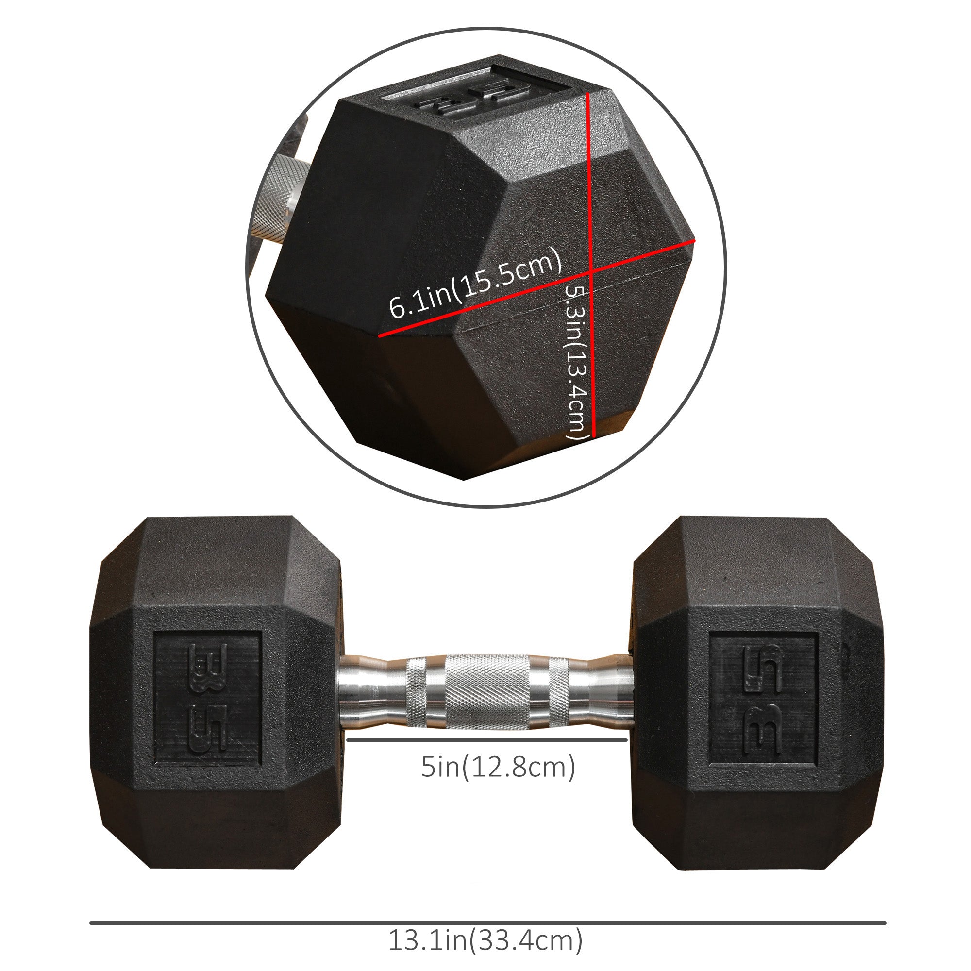 Soozier 35lbs Rubber Dumbbells Weight Dumbbell Hand Weight Barbell for Body Fitness Training for Home Office Gym, Black