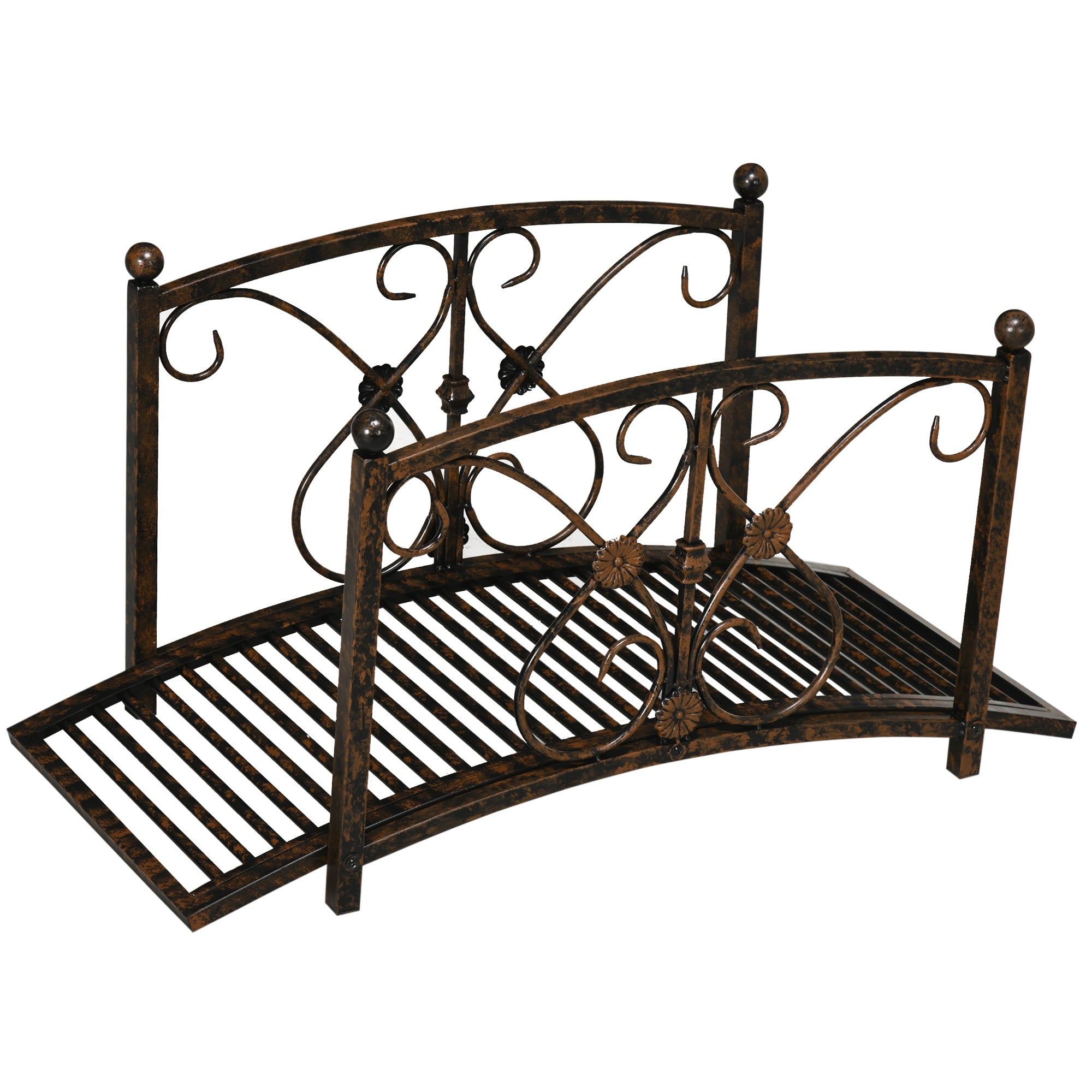 Outsunny Garden Bridge 3.3FT, Decorative Classic Backyard Pond Bridge with Safety Railings Brown