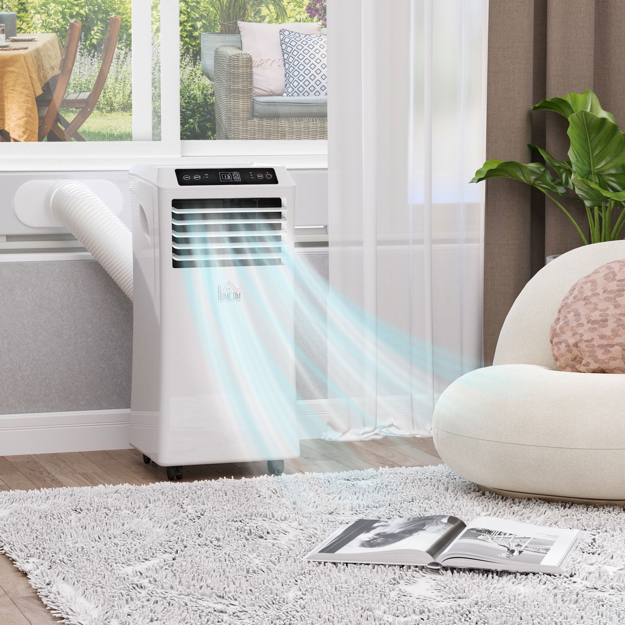 HOMCOM 8000BTU Mobile Portable Air Conditioner with Cooling, Dehumidifier, 2 Speed Fans, 24-Hour Timer for Bedroom, White