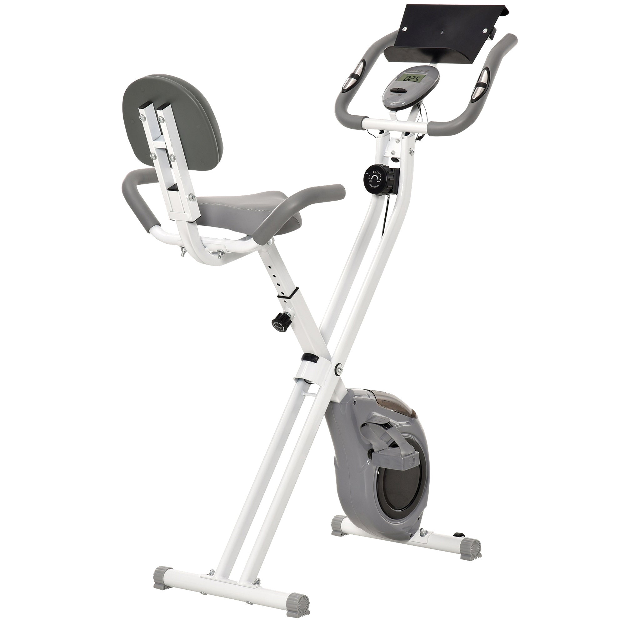 Soozier Folding Exercise Bike, Indoor Stationary Bike with 8-Level Magnetic Resistance and LCD Monitor, for Cardio Workout Grey