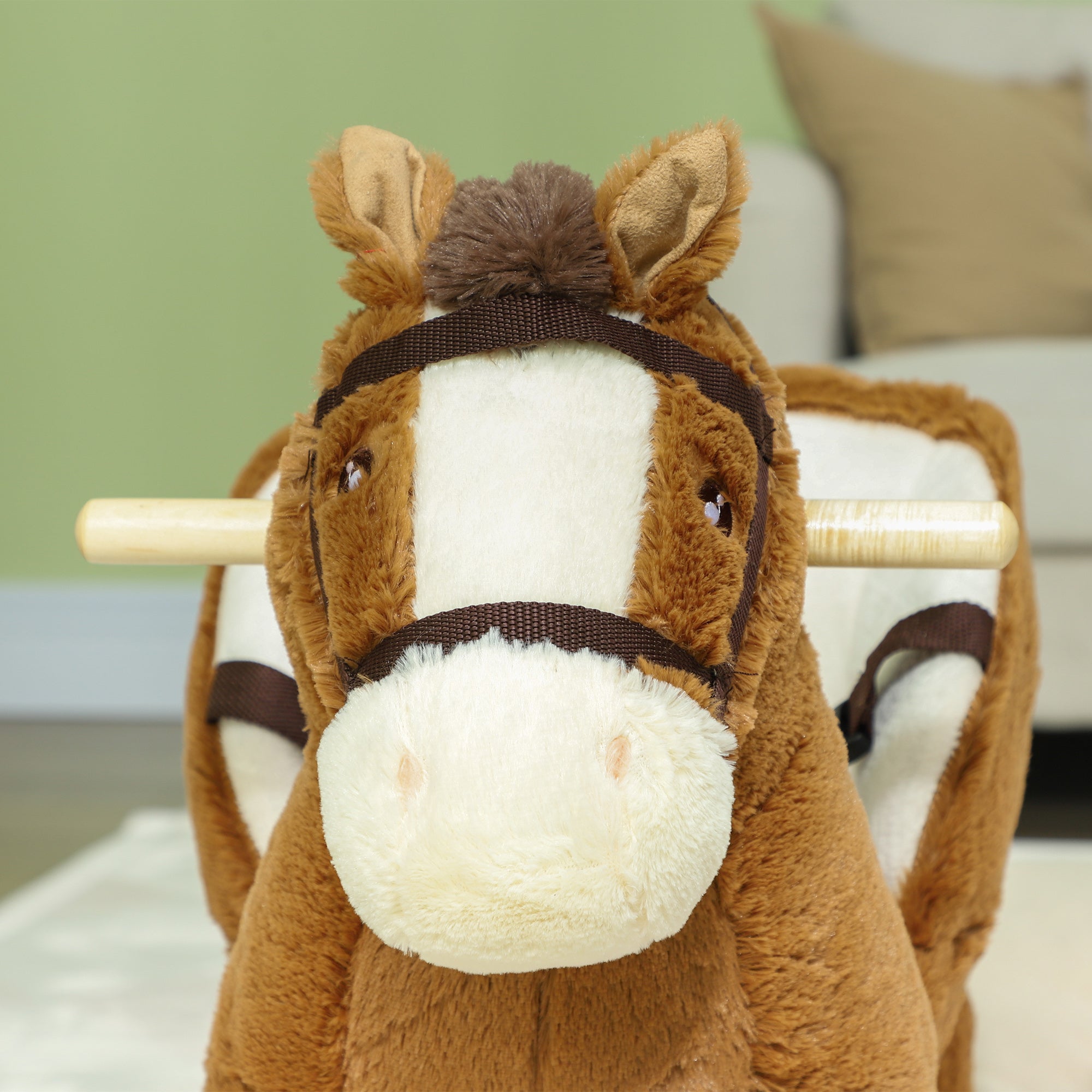Qaba Baby Rocking Horse, Plush Animal Rocker for Toddlers Aged 18-36 Months with Sounds, Seat Belt