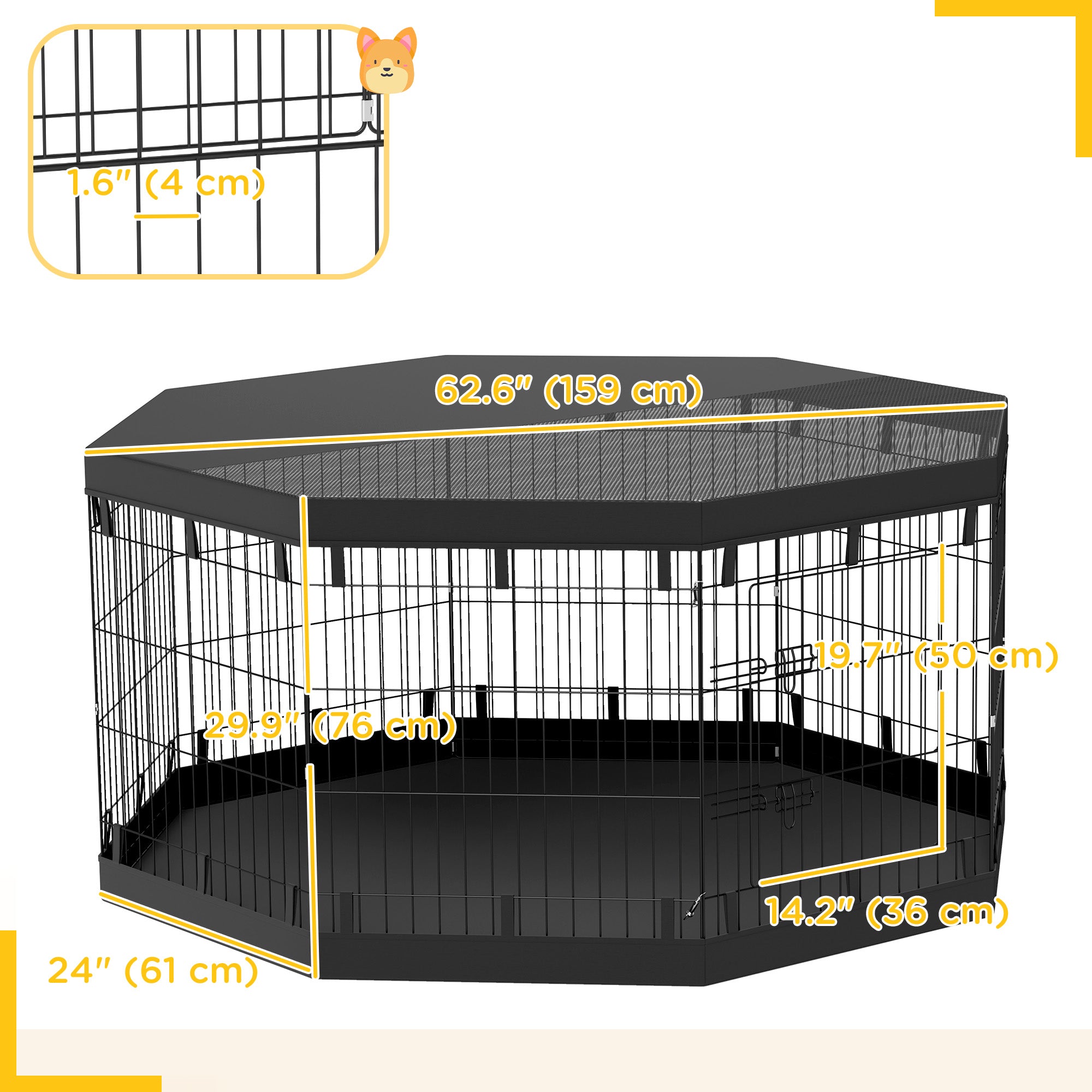 PawHut 8 Panels Foldable Dog Playpen with Bottom Pad & Top Cover, 30" High
