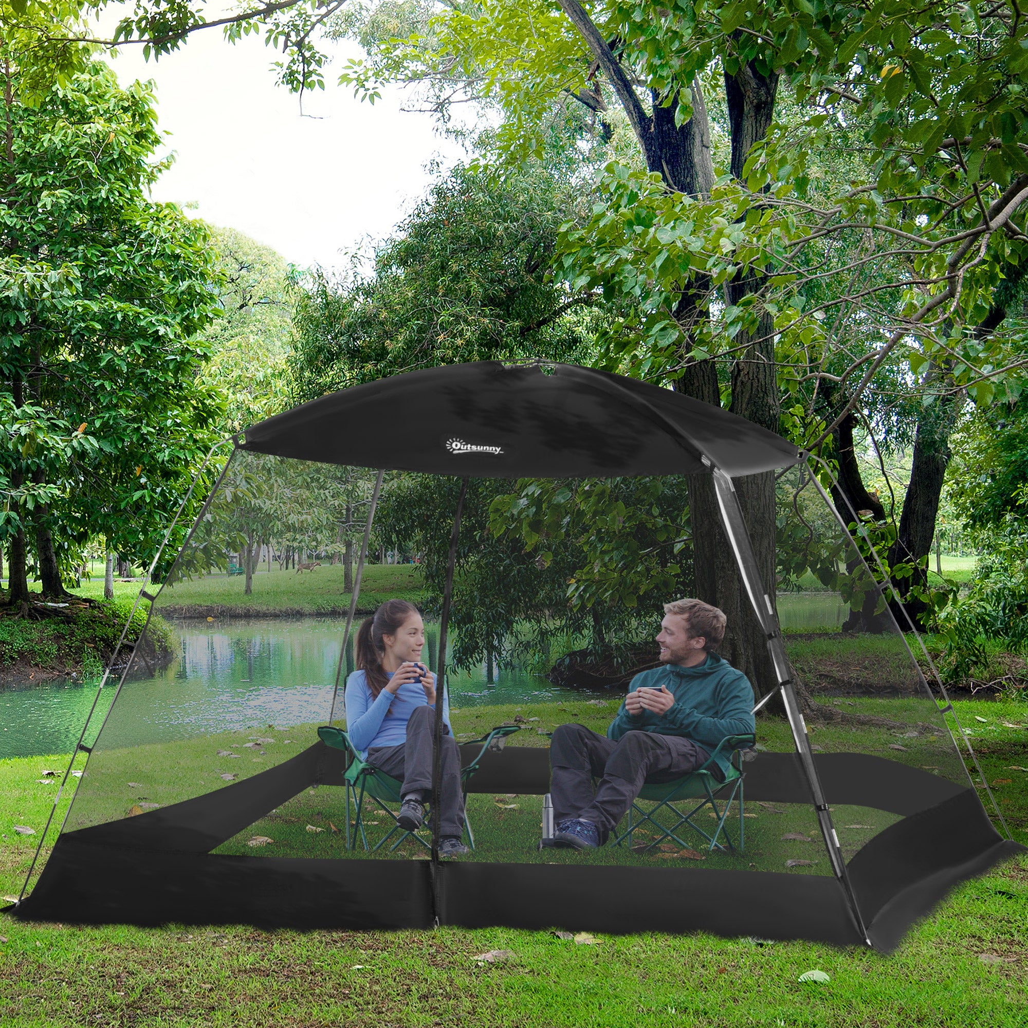 Outsunny 10 x 10 ft Canopy Screen Tent, Outdoor Screen House Camping Gazebo with Portable Carry Bag for 4-6 People, Black