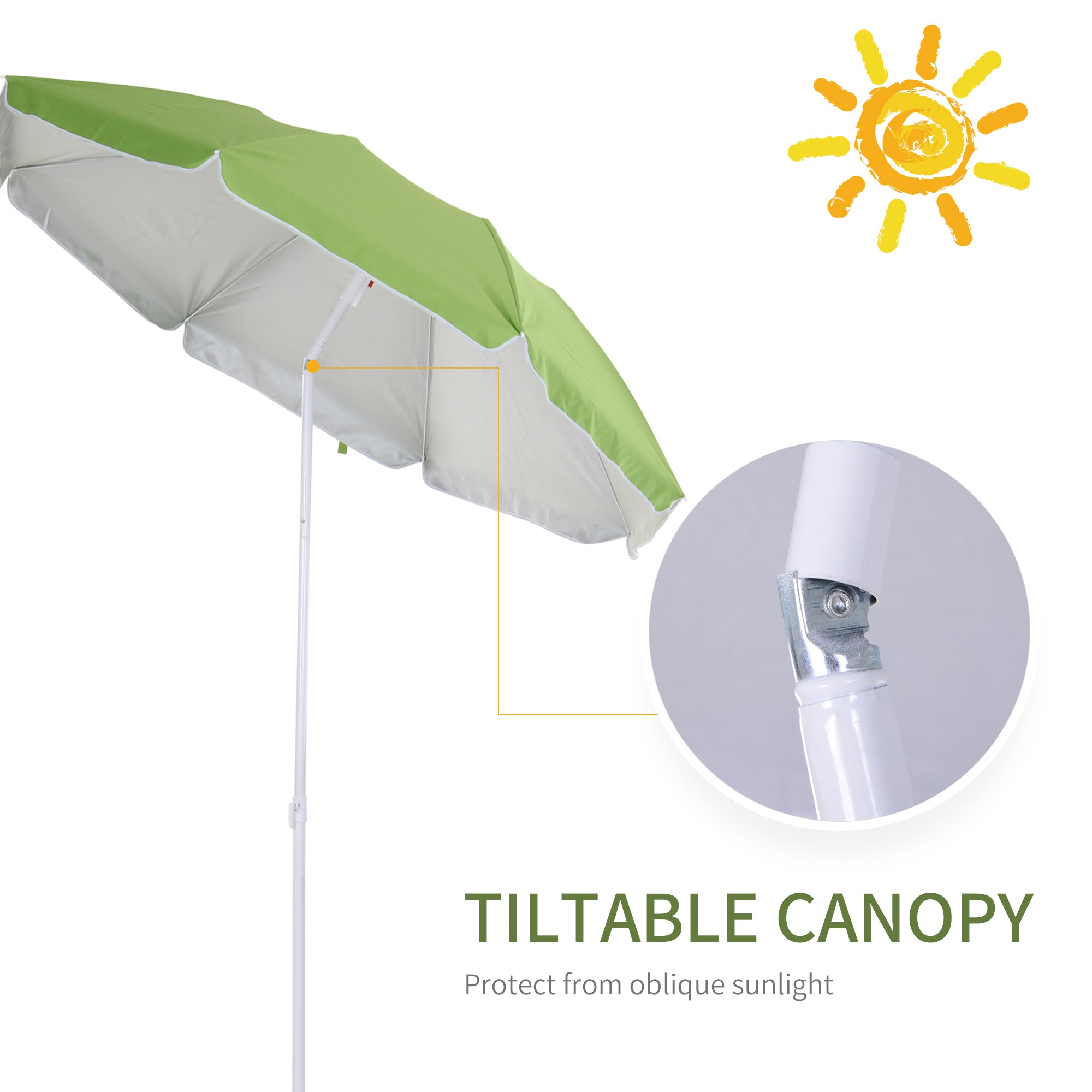 Outsunny 6.7ft Beach Umbrella with Push Button Tilt, Ruffled Outdoor Umbrella with Carry Bag and 8 Ribs, Green