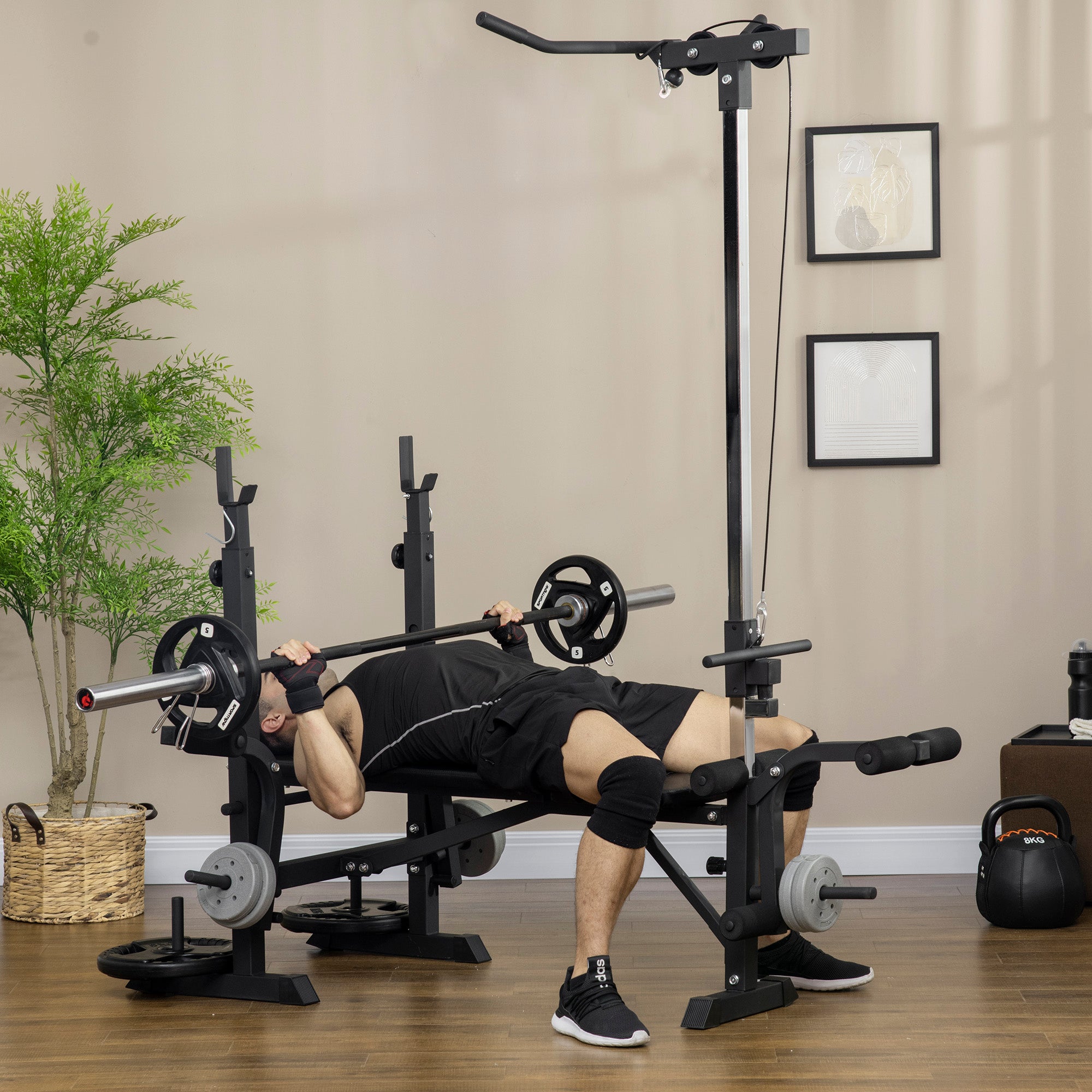 Soozier Adjustable Weight Bench with Pulley System for Home Gym Full Body Workout