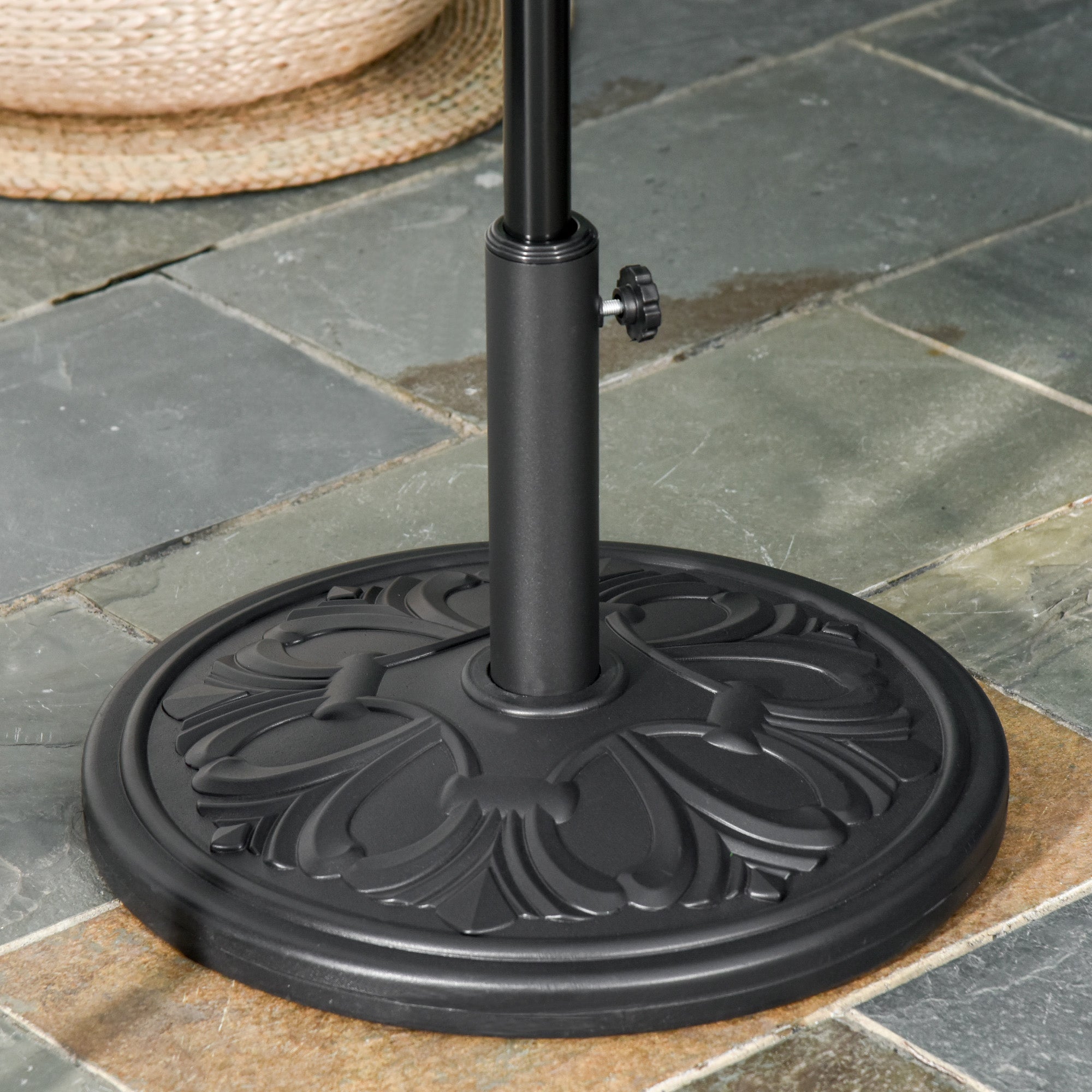 Outsunny 29lbs Umbrella Base Heavy Duty 19" Round Parasol Stand, HDPE and Cement, Black