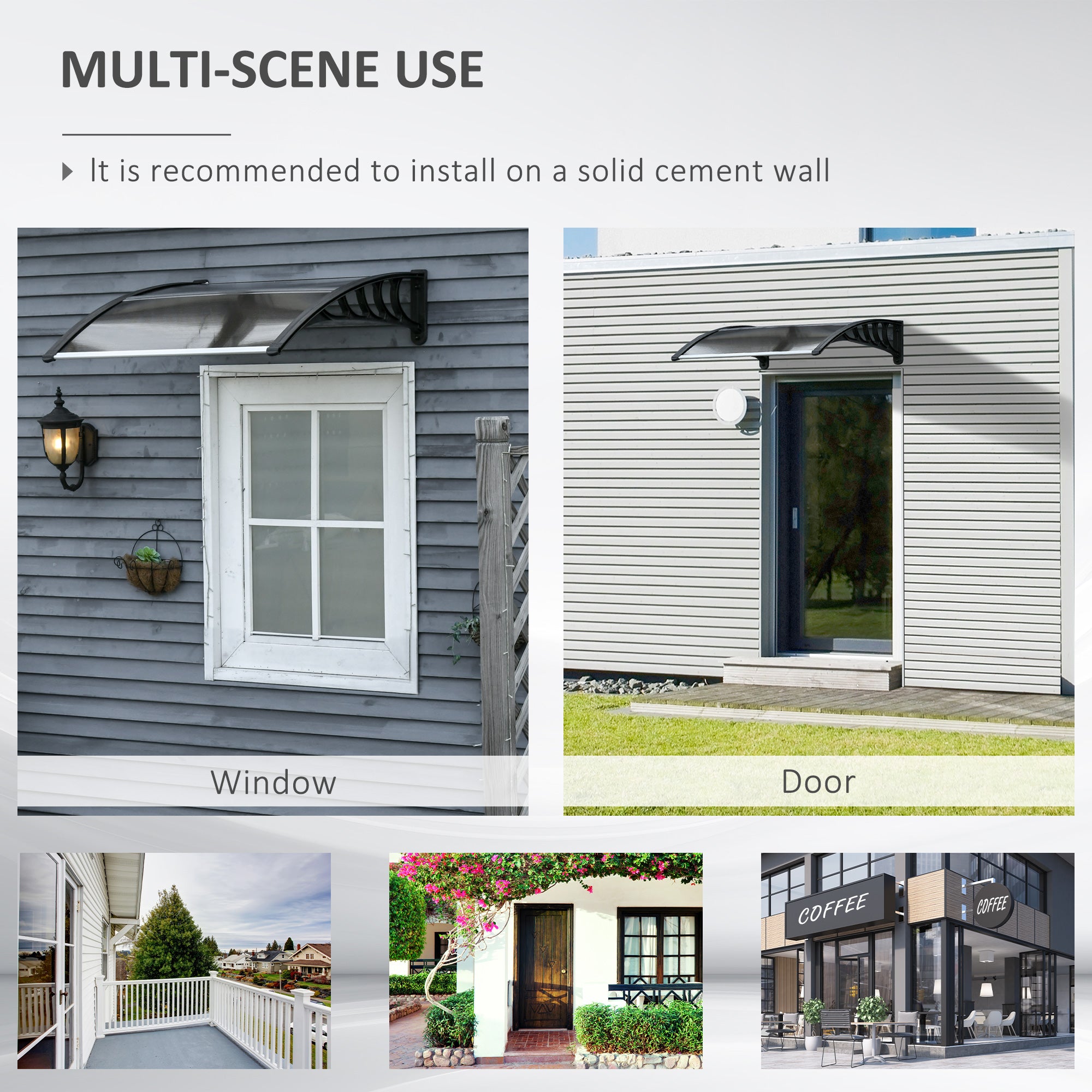 Outsunny Awning Door Canopy, 40.6" x 38" Polycarbonate Front Door Outdoor Patio Cover with Hollow Sheet for UV Protection, Brown