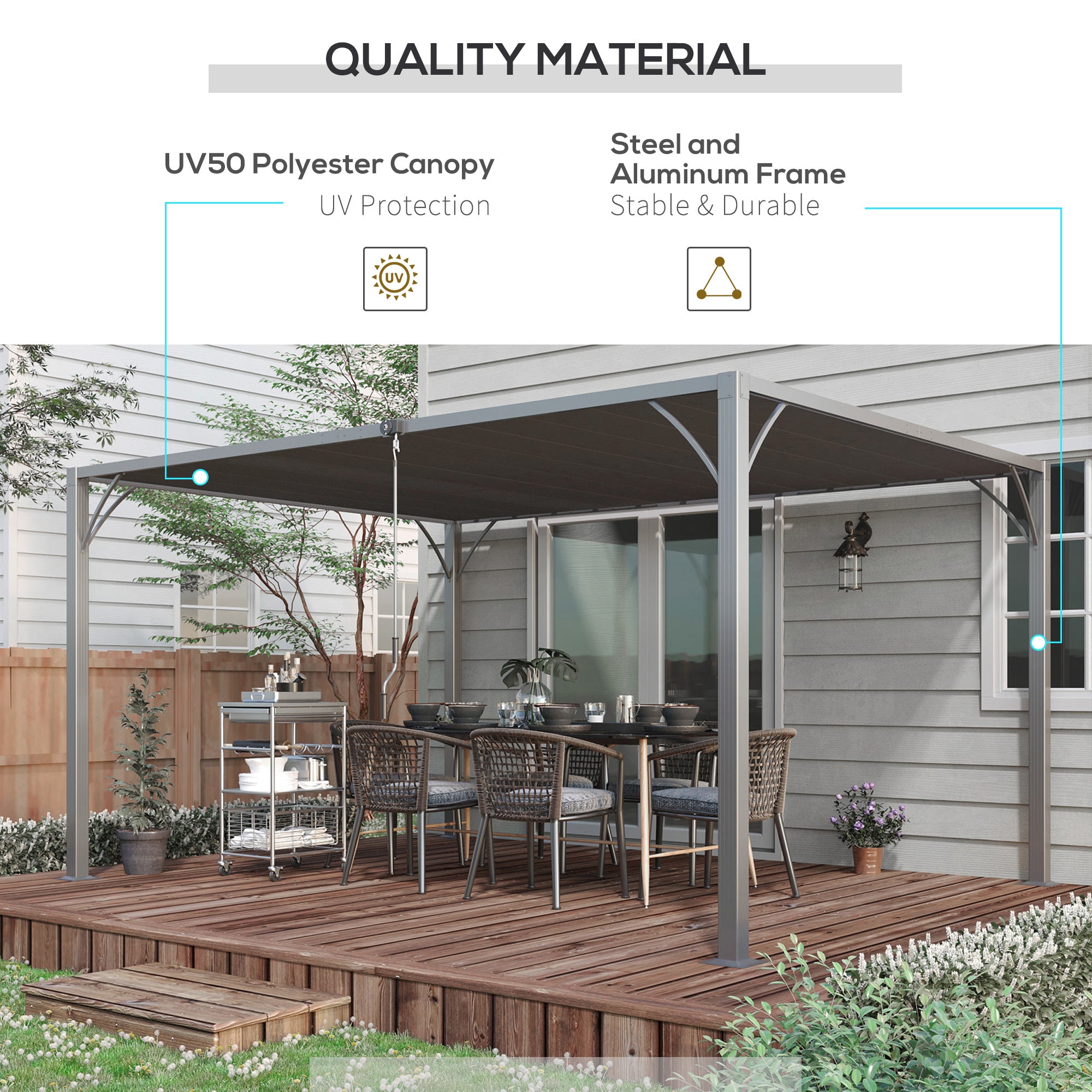 Outsunny 12.8' x 9.7' Outdoor Pergola with Retractable Roof, Aluminium Louvered Pergola Canopy Gazebo for Lawn Garden Patio, Grey